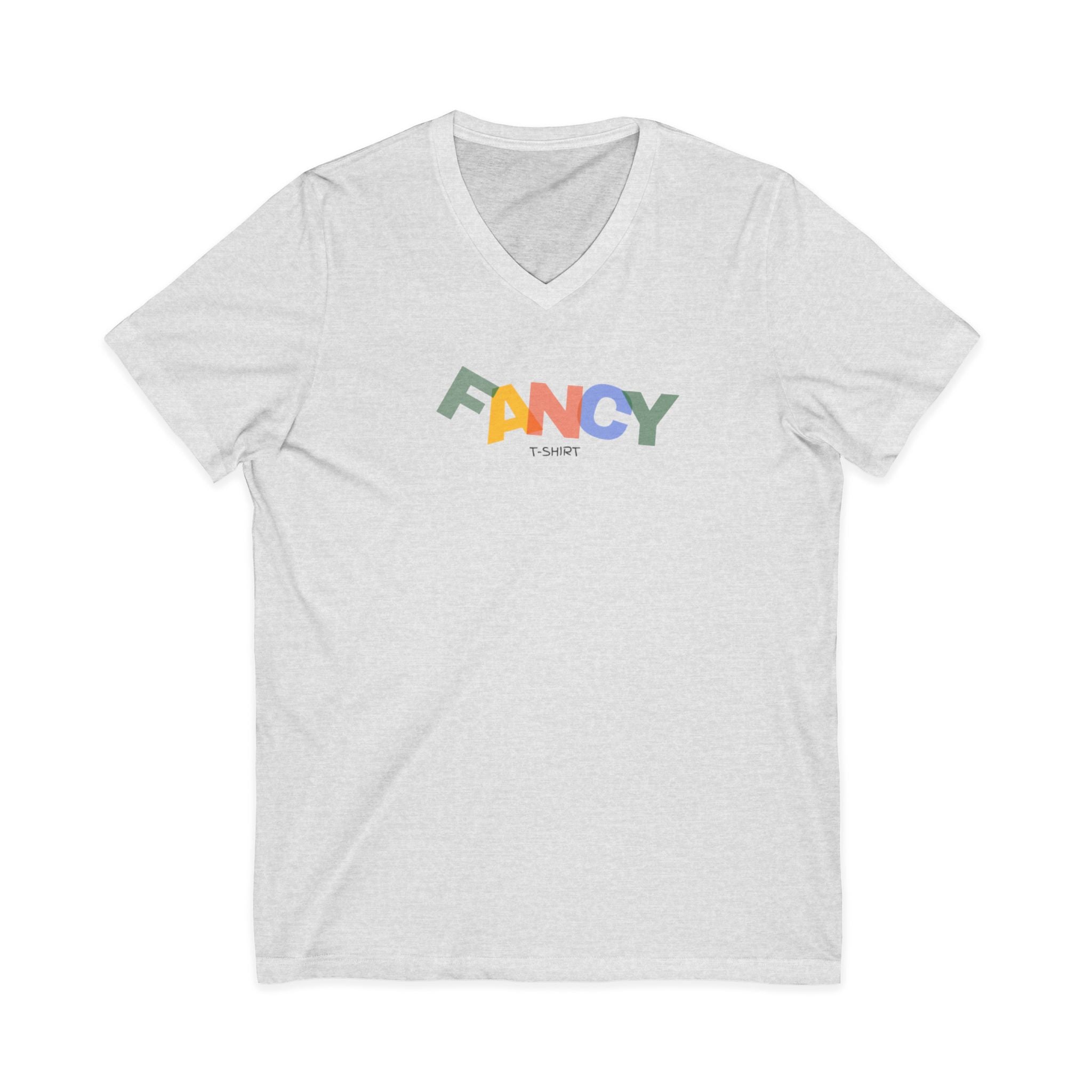"Fancy" Colorblock V-Neck Tee — 'Fancy' Front Logo & Abstract 'Original Art' Back Print