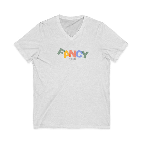 "Fancy" Colorblock V-Neck Tee — 'Fancy' Front Logo & Abstract 'Original Art' Back Print