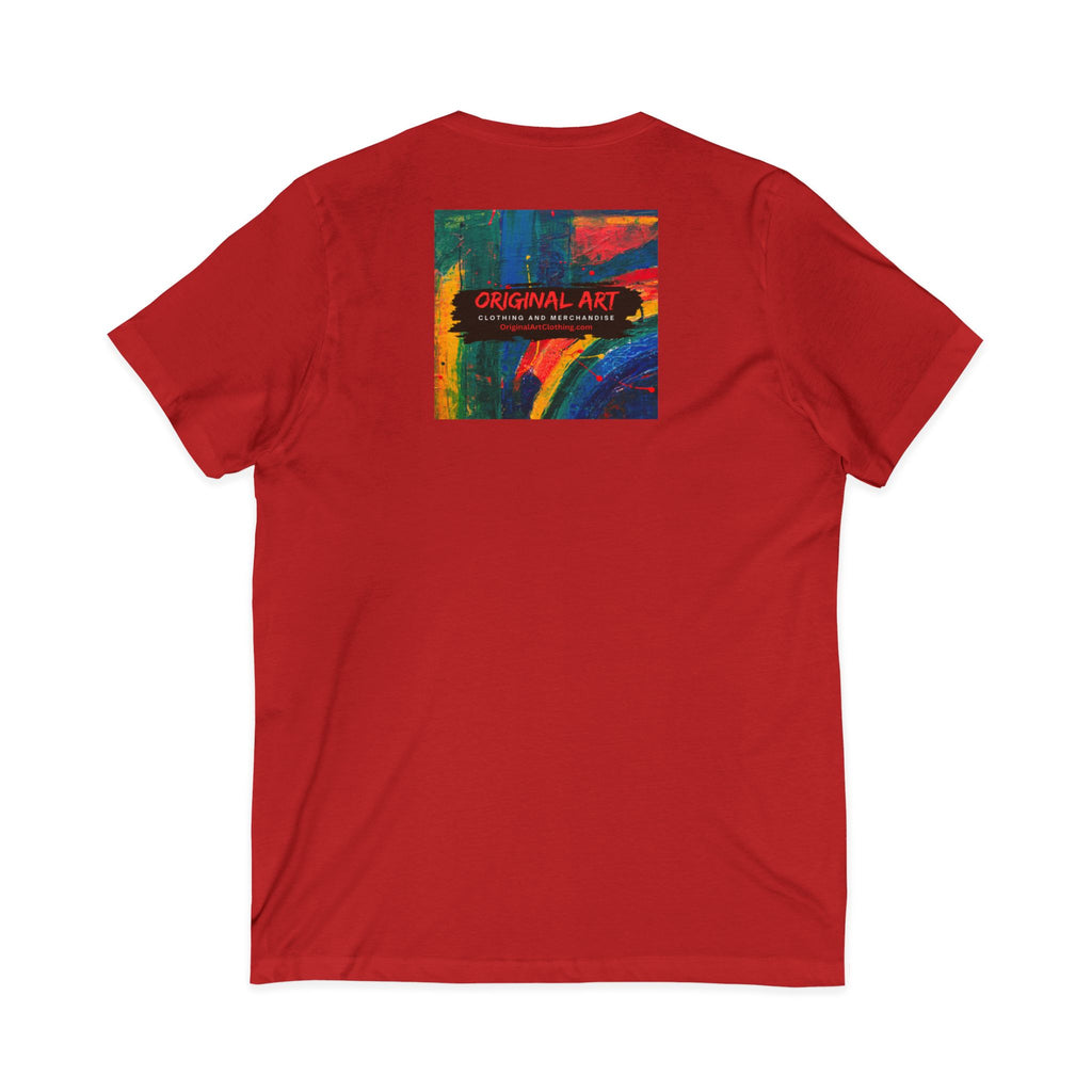 "Fancy" Colorblock V-Neck Tee — 'Fancy' Front Logo & Abstract 'Original Art' Back Print
