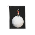 Golf Towel — Miniature Female Golfer on Golf Ball Design | Funny Golf Accessory, Gift for Golfers