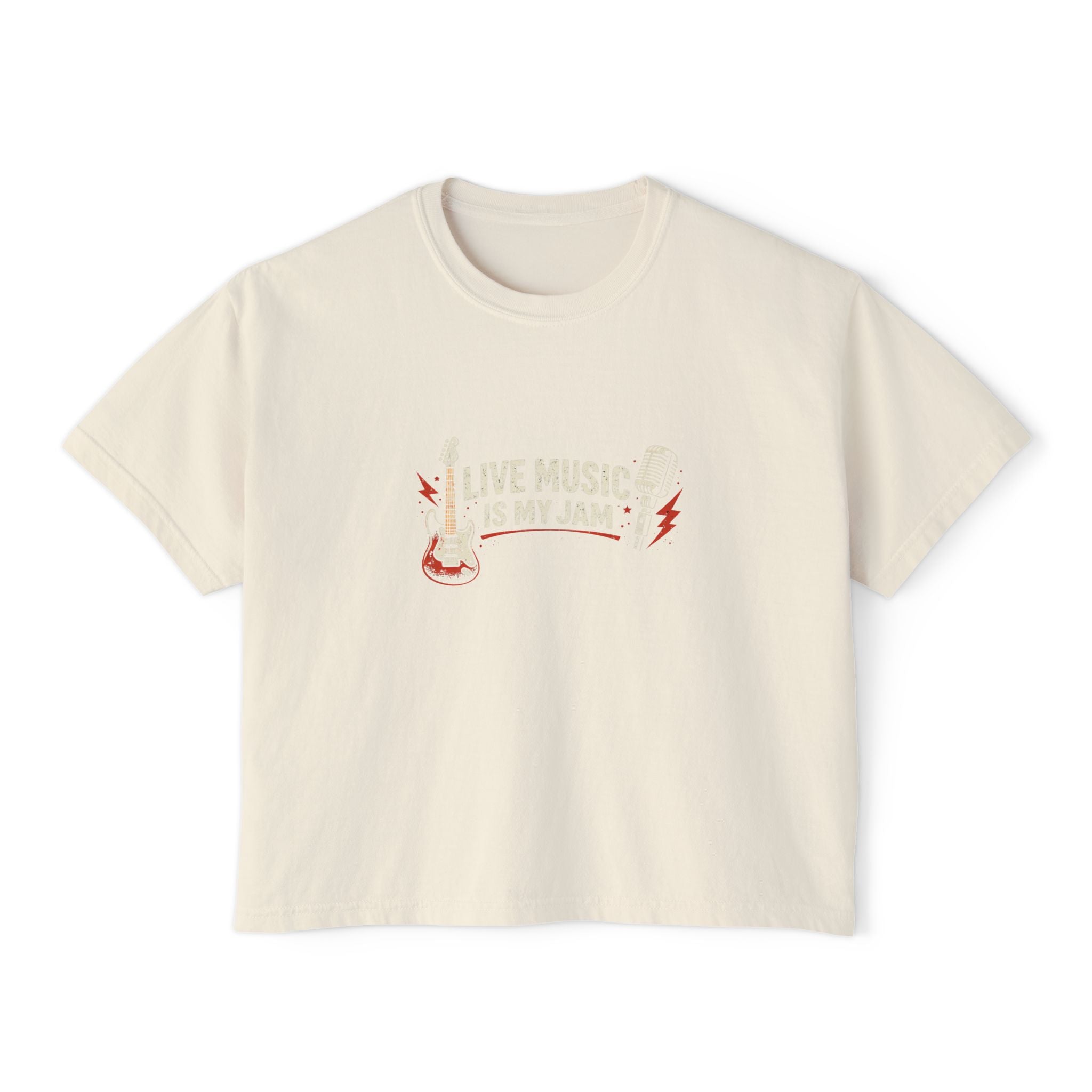 Live Music Is My Jam Boxy Tee — Retro Guitar Graphic Crop Tee