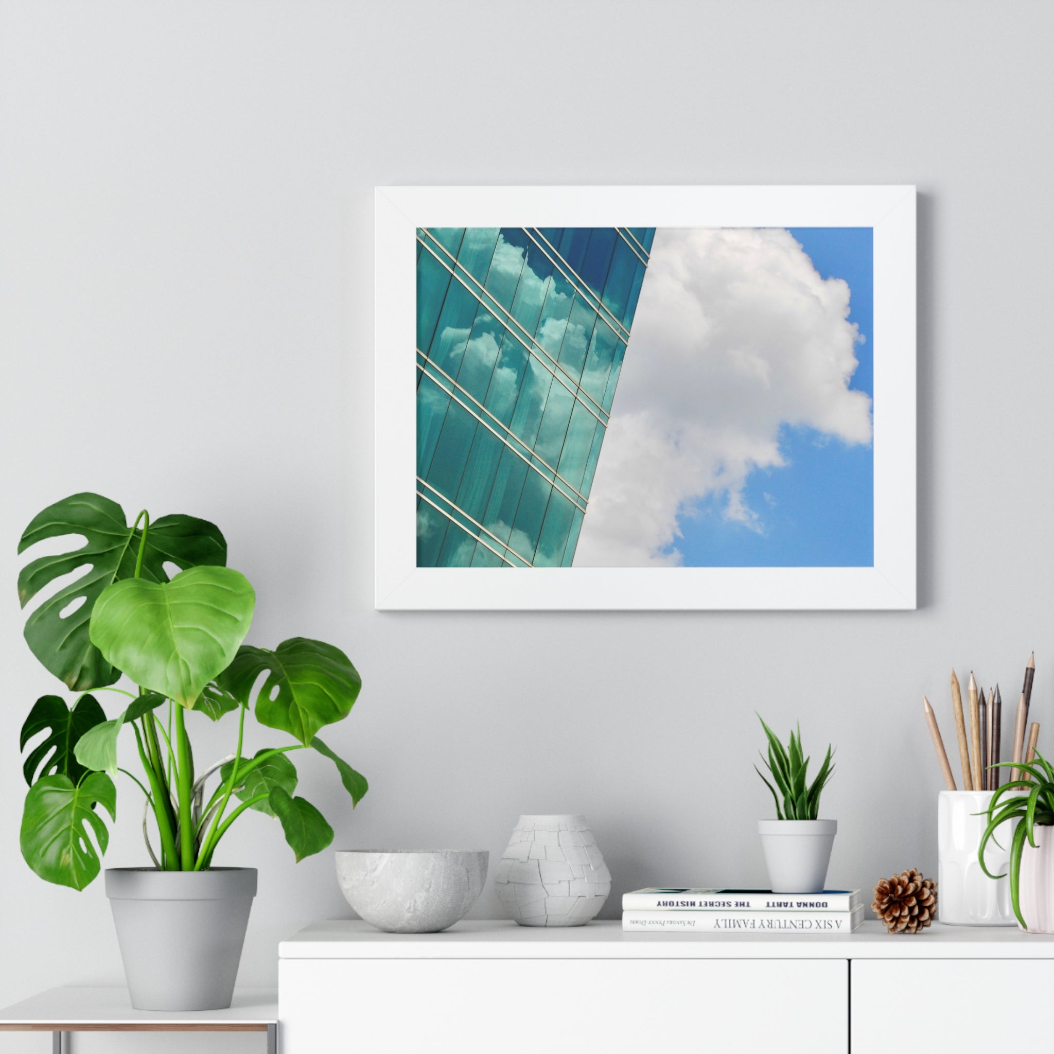 Modern City Reflection & Cloudscape Framed Wall Art