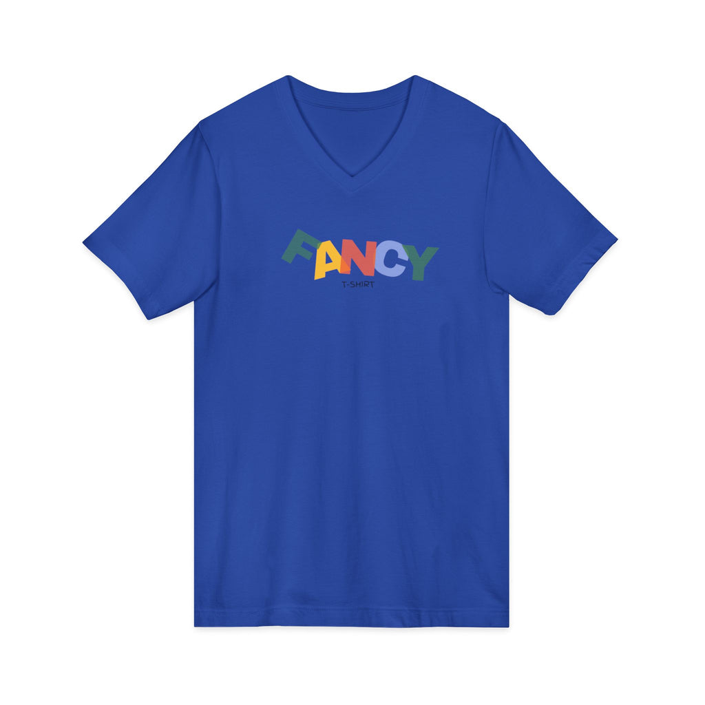 "Fancy" Colorblock V-Neck Tee — 'Fancy' Front Logo & Abstract 'Original Art' Back Print