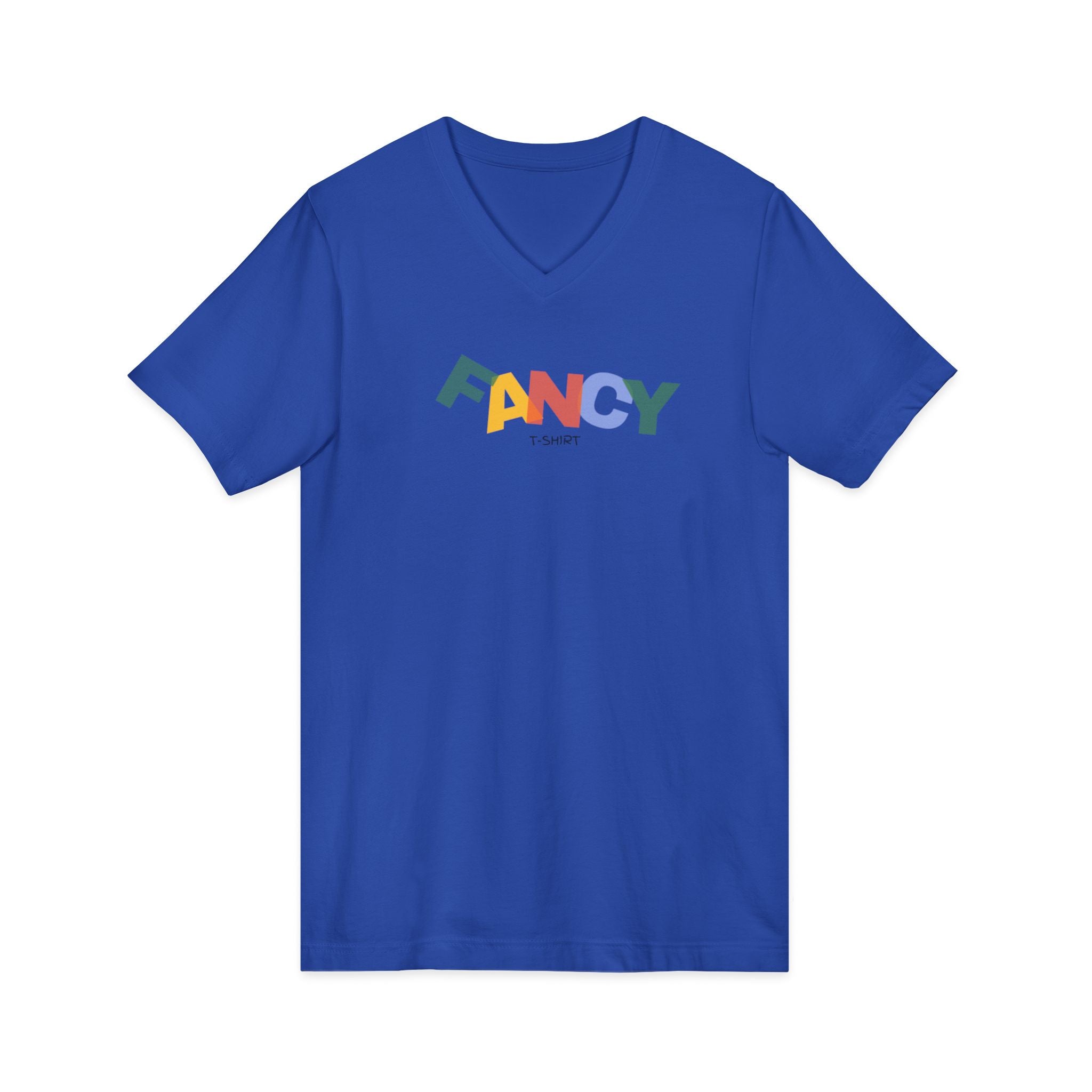 "Fancy" Colorblock V-Neck Tee — 'Fancy' Front Logo & Abstract 'Original Art' Back Print