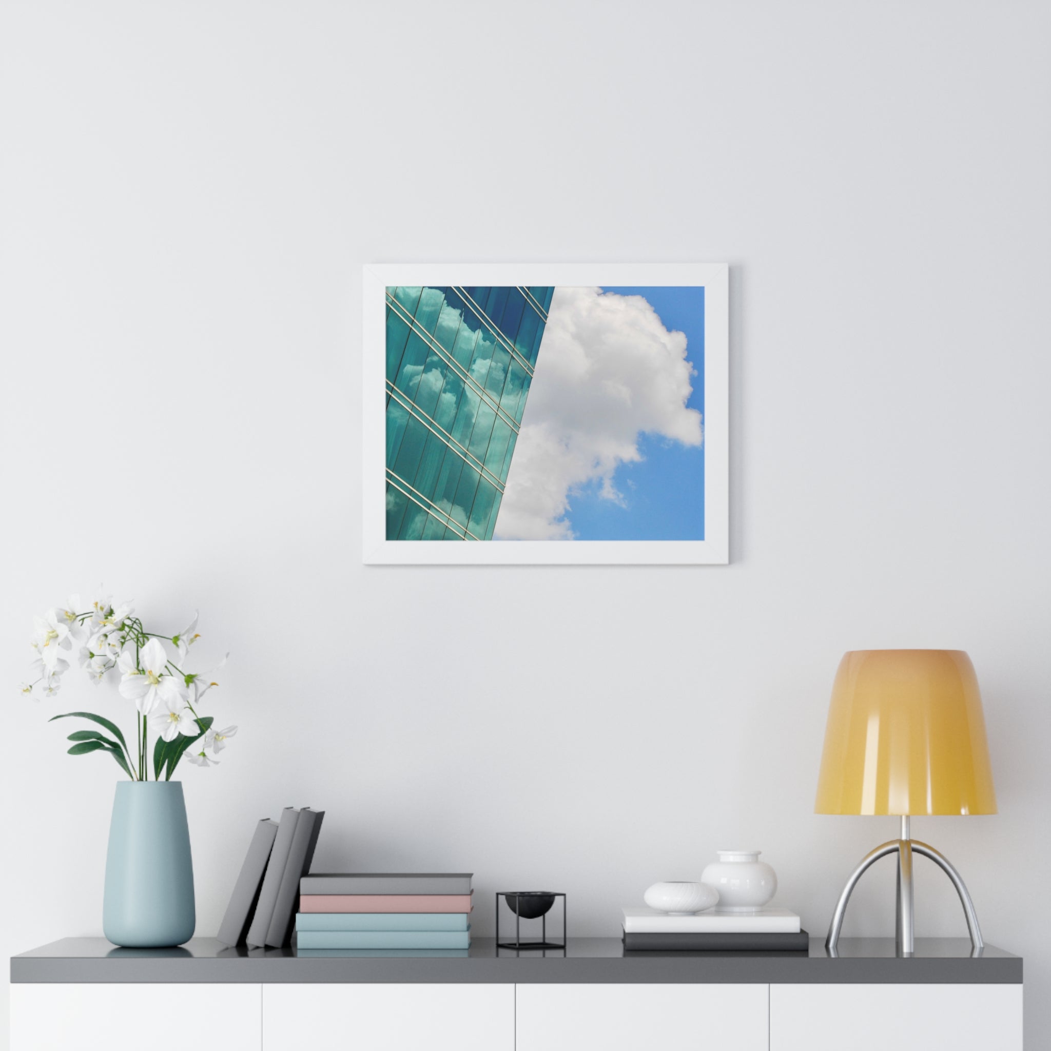Modern City Reflection & Cloudscape Framed Wall Art