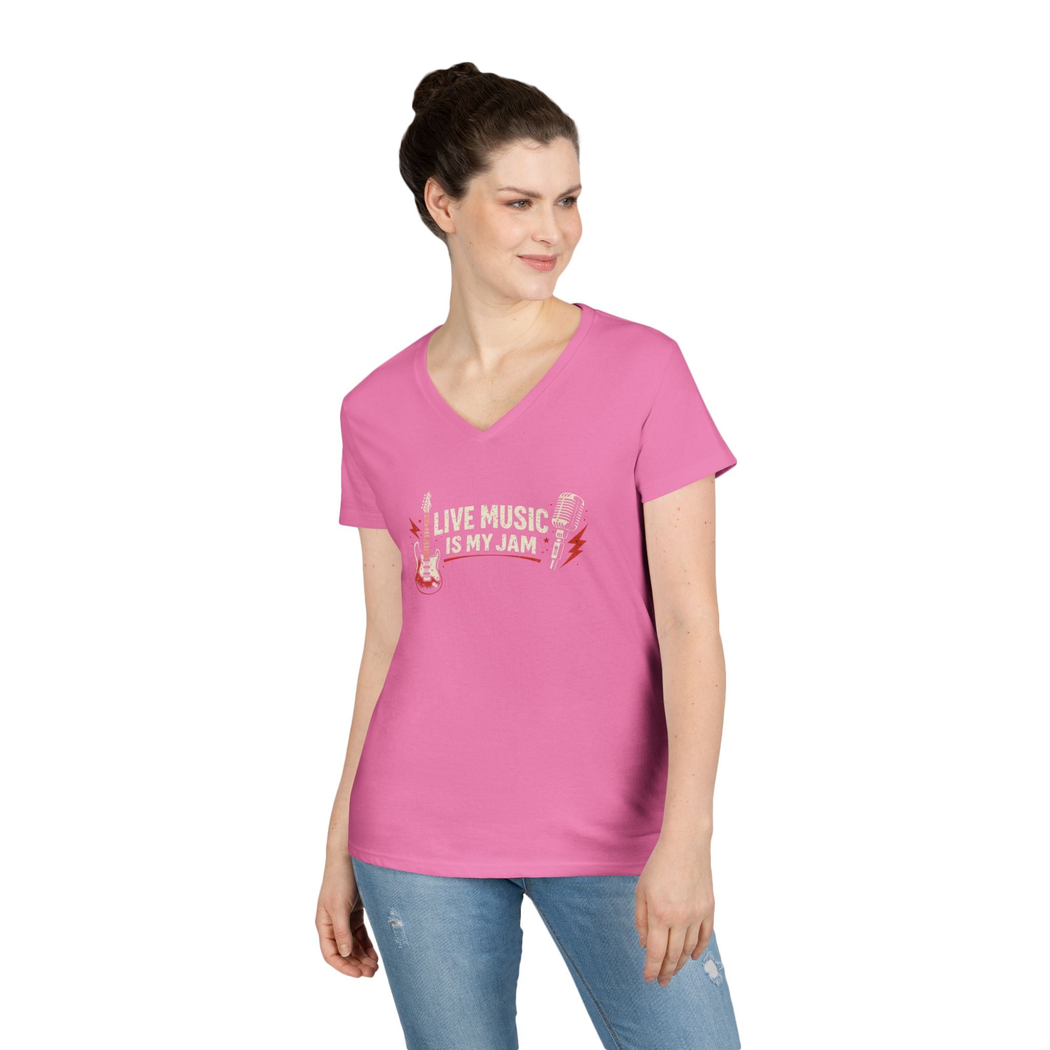 Live Music Is My Jam Ladies' V-Neck T-Shirt — Colorful 'Original Art' Back Print