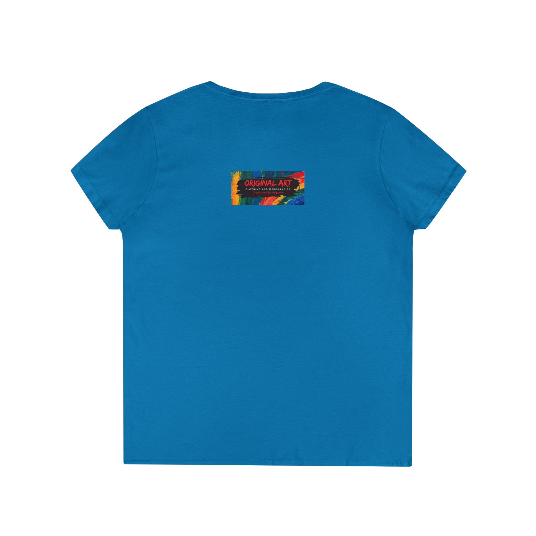 Game Changer Ladies' V-Neck T-Shirt — Minimal Front Logo & Colorful Back Art