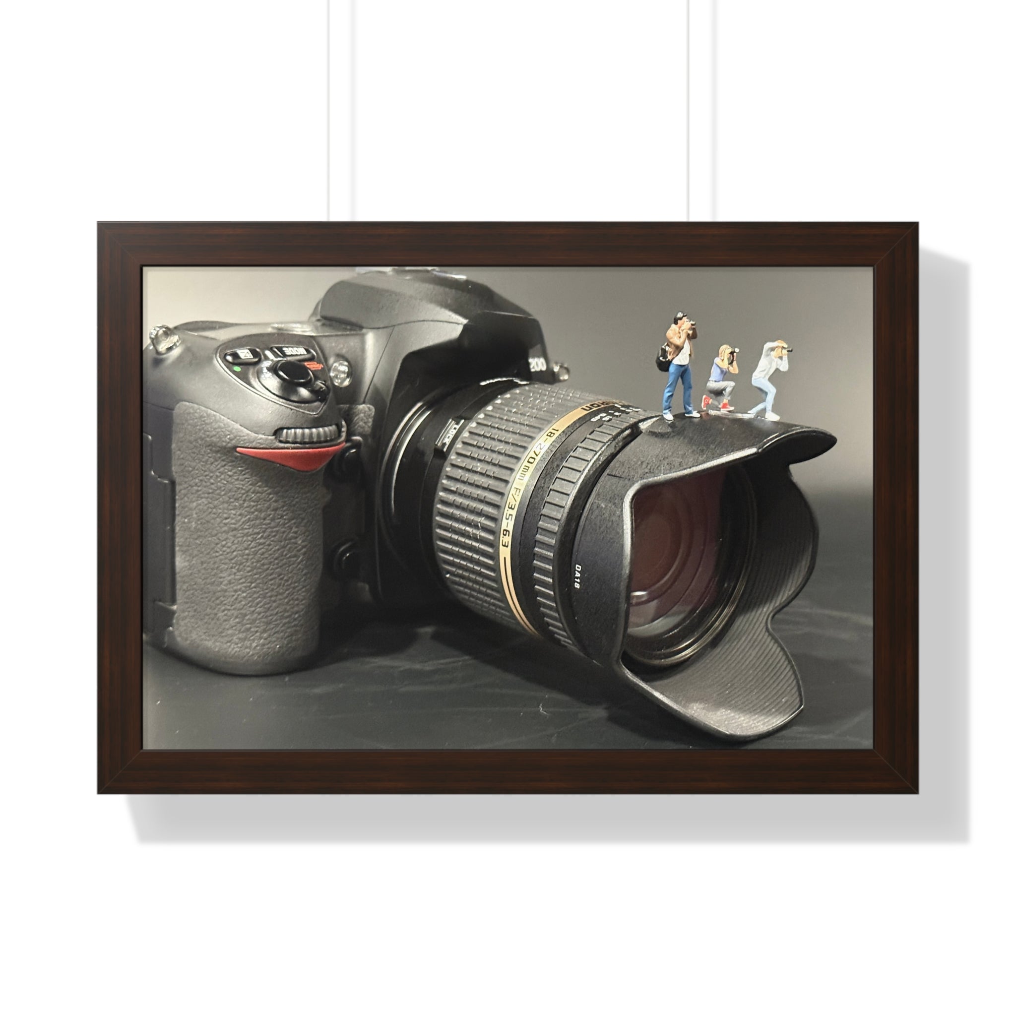 Framed Photo Art — Camera with Miniature Figures (Horizontal Poster)