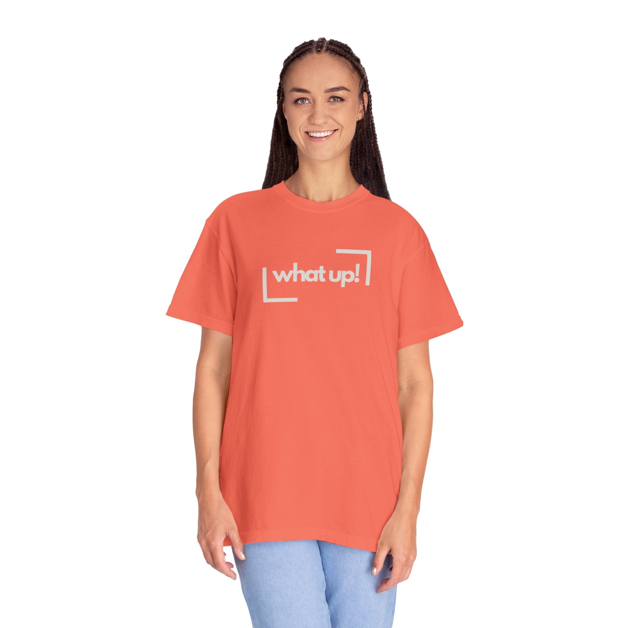 What Up! Tee — Casual Graphic T-Shirt with 'what up!' Front & Original Art Back