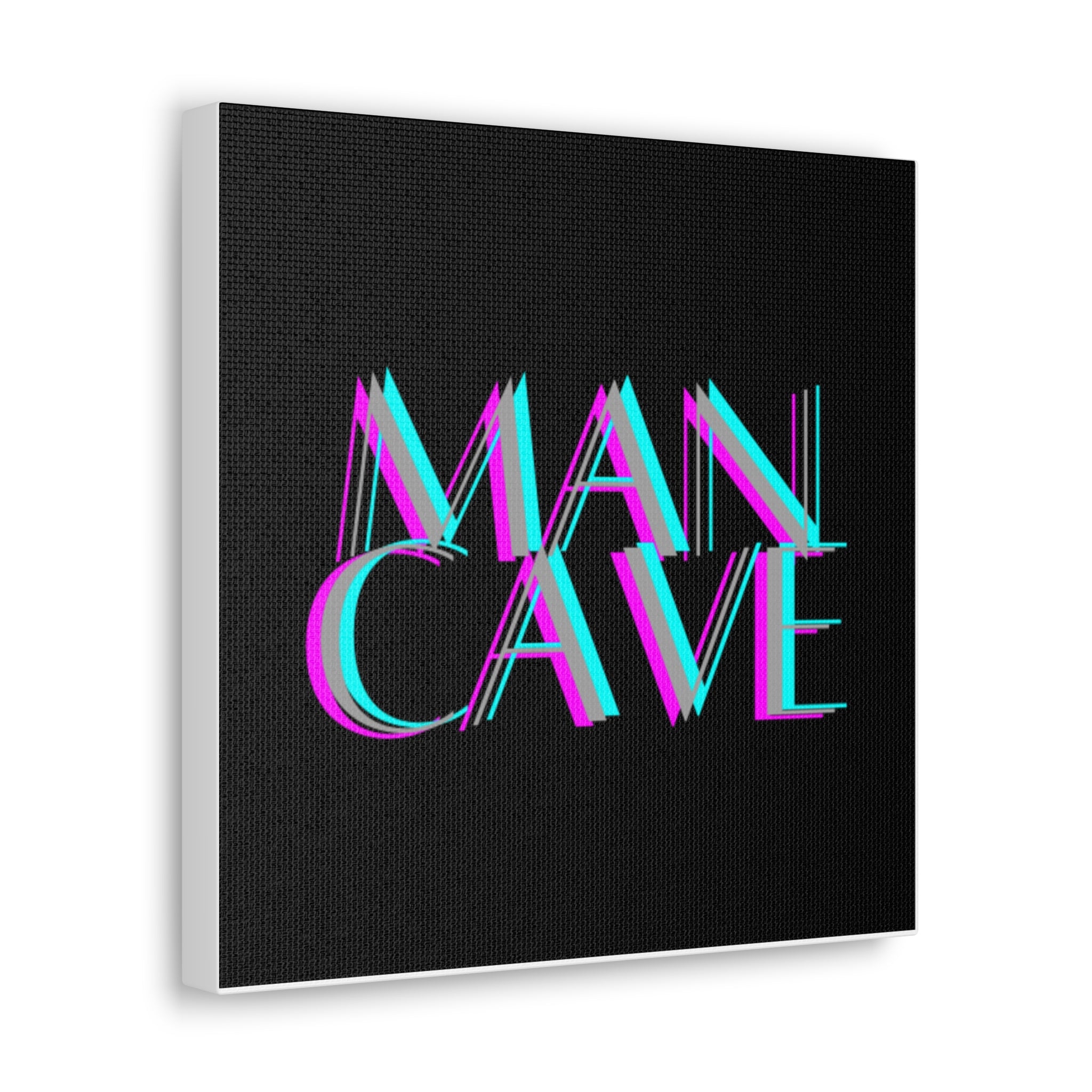 Man Cave Neon Typography Canvas Wall Art — Retro Glitch Decor for Game Rooms & Bars