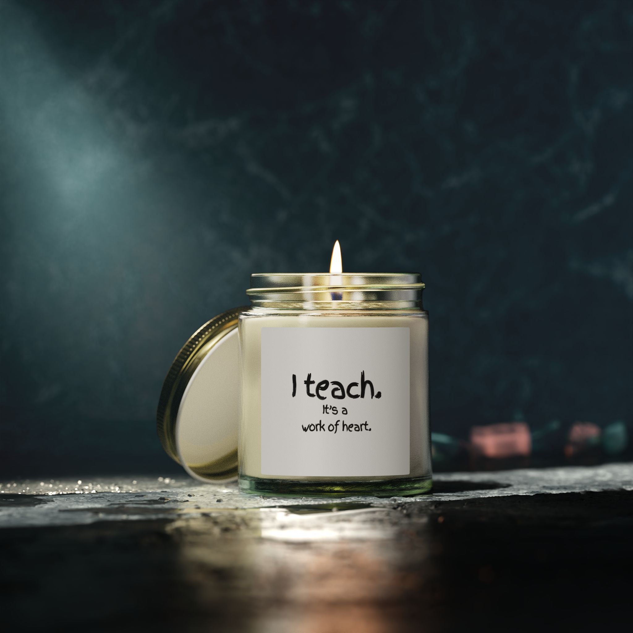 Teacher Candle — "I teach. It's a work of heart." Coconut Apricot Scented Candle (4oz, 9oz)