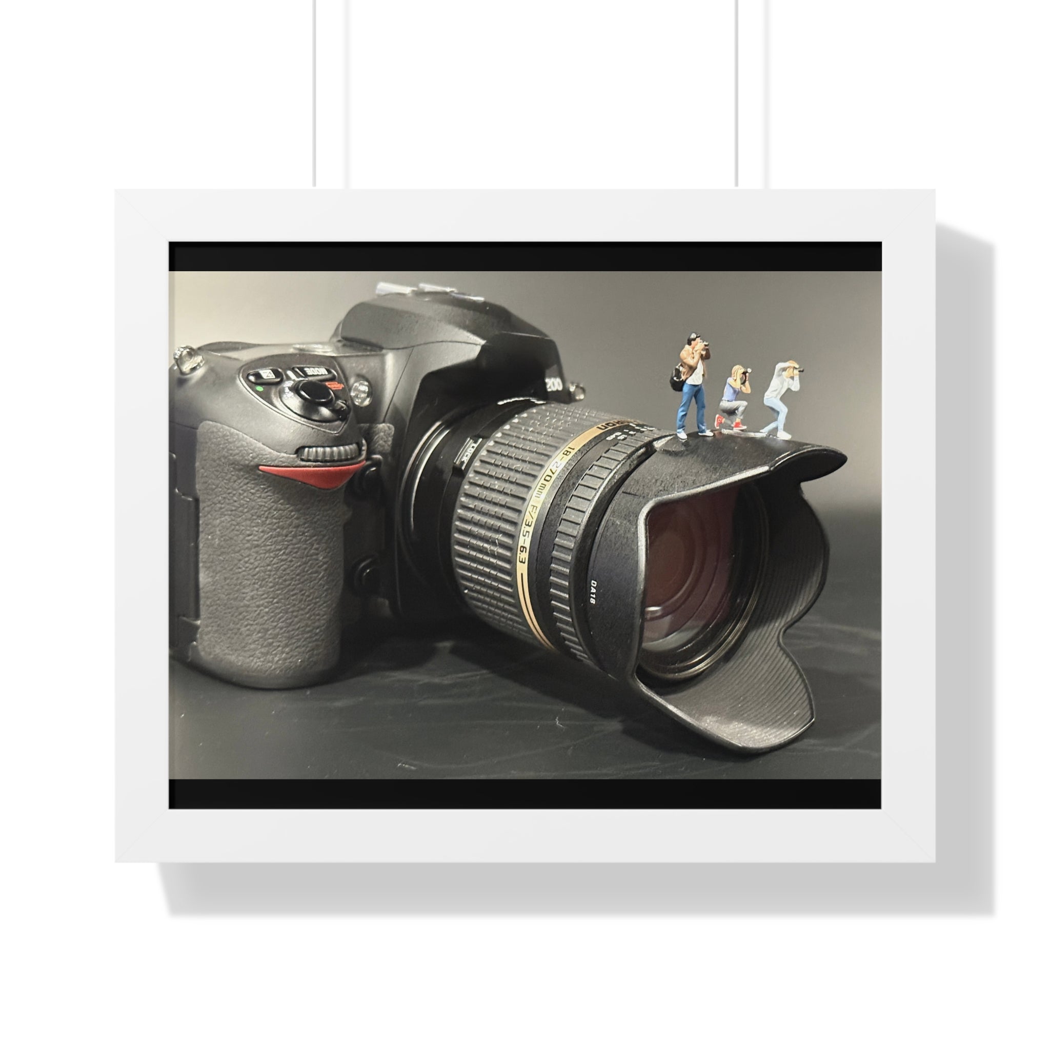 Framed Photo Art — Camera with Miniature Figures (Horizontal Poster)