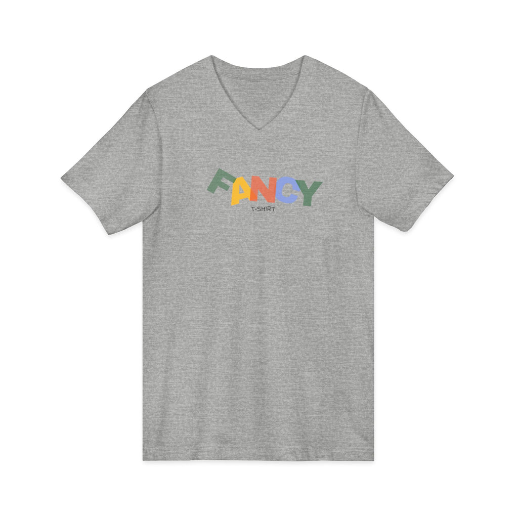"Fancy" Colorblock V-Neck Tee — 'Fancy' Front Logo & Abstract 'Original Art' Back Print