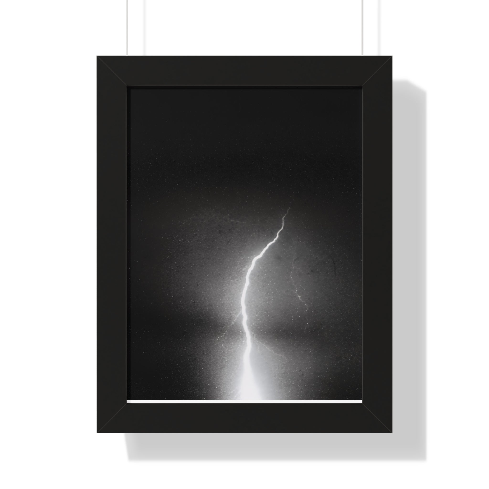 Lightning Strike Framed Poster — Moody Black & White Vertical Wall Art