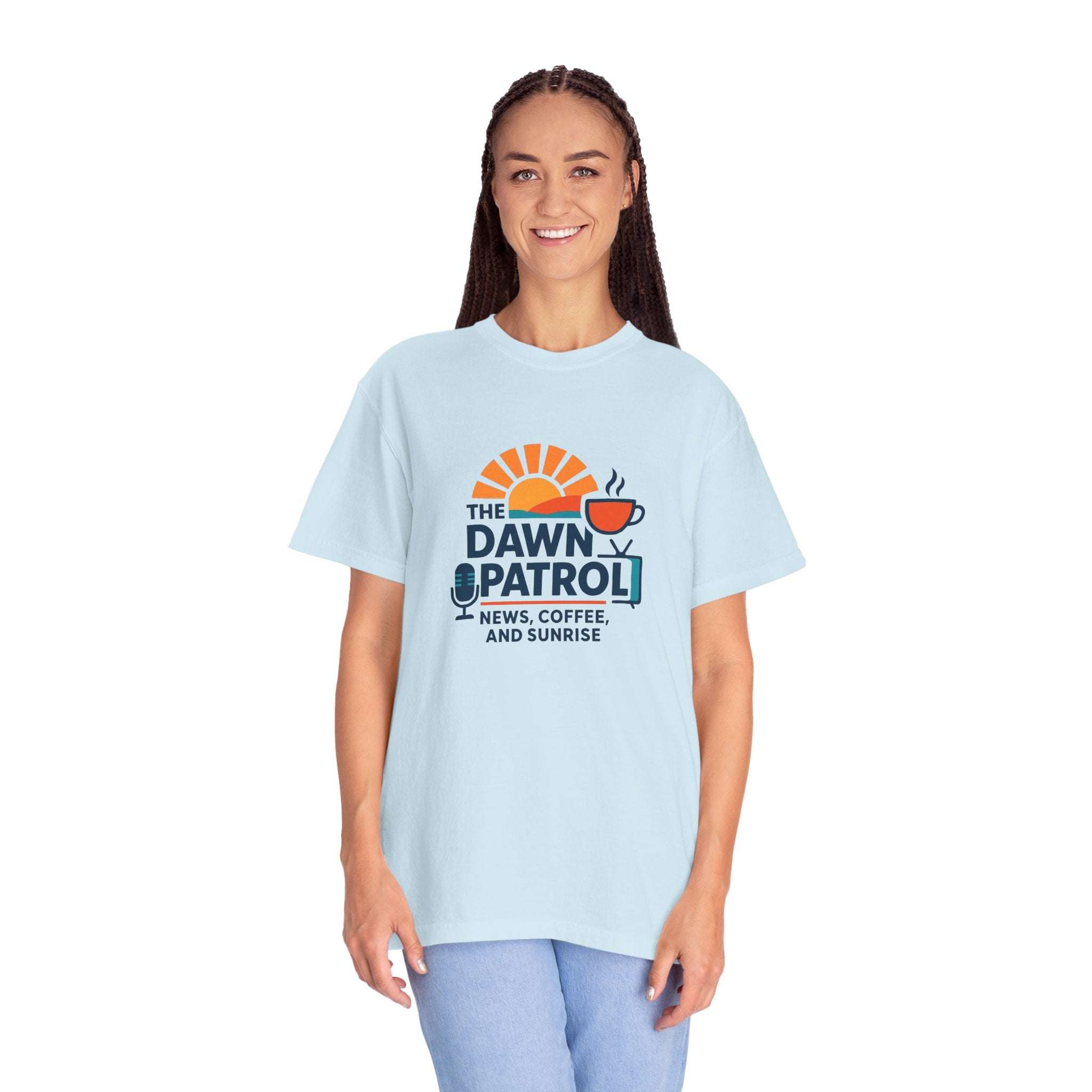 Dawn Patrol T-Shirt — "News, Coffee, and Sunrise" Morning Radio Tee