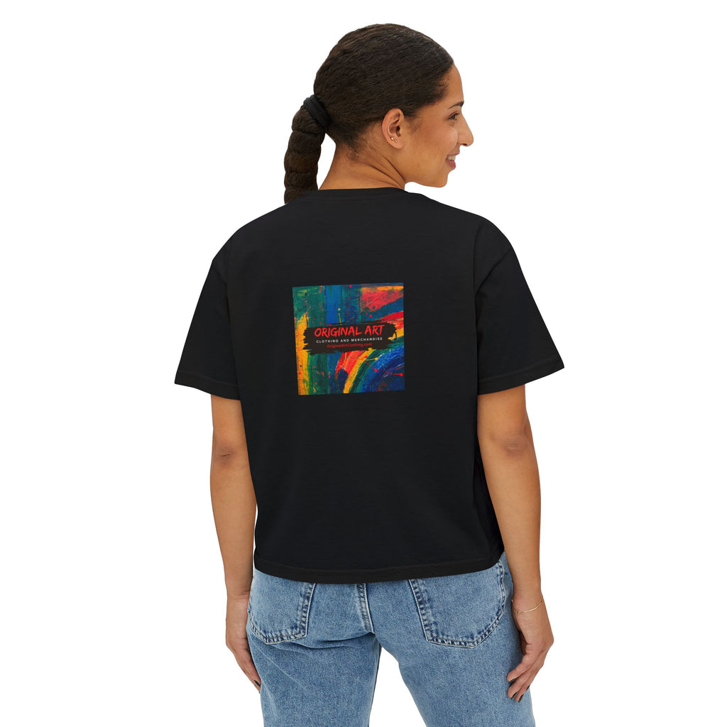 Sunset Horizon Boxy Tee — Women's Crop Graphic Tee
