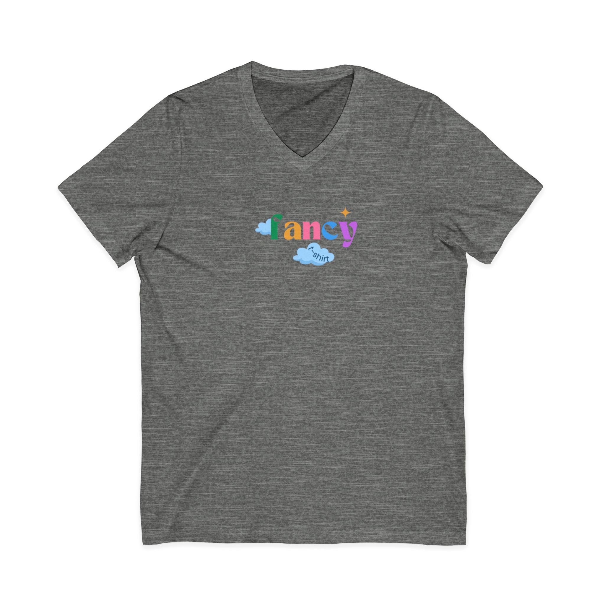 'Fancy" Colorful V-Neck Tee — 'Fancy' Front Script & Original Art Back