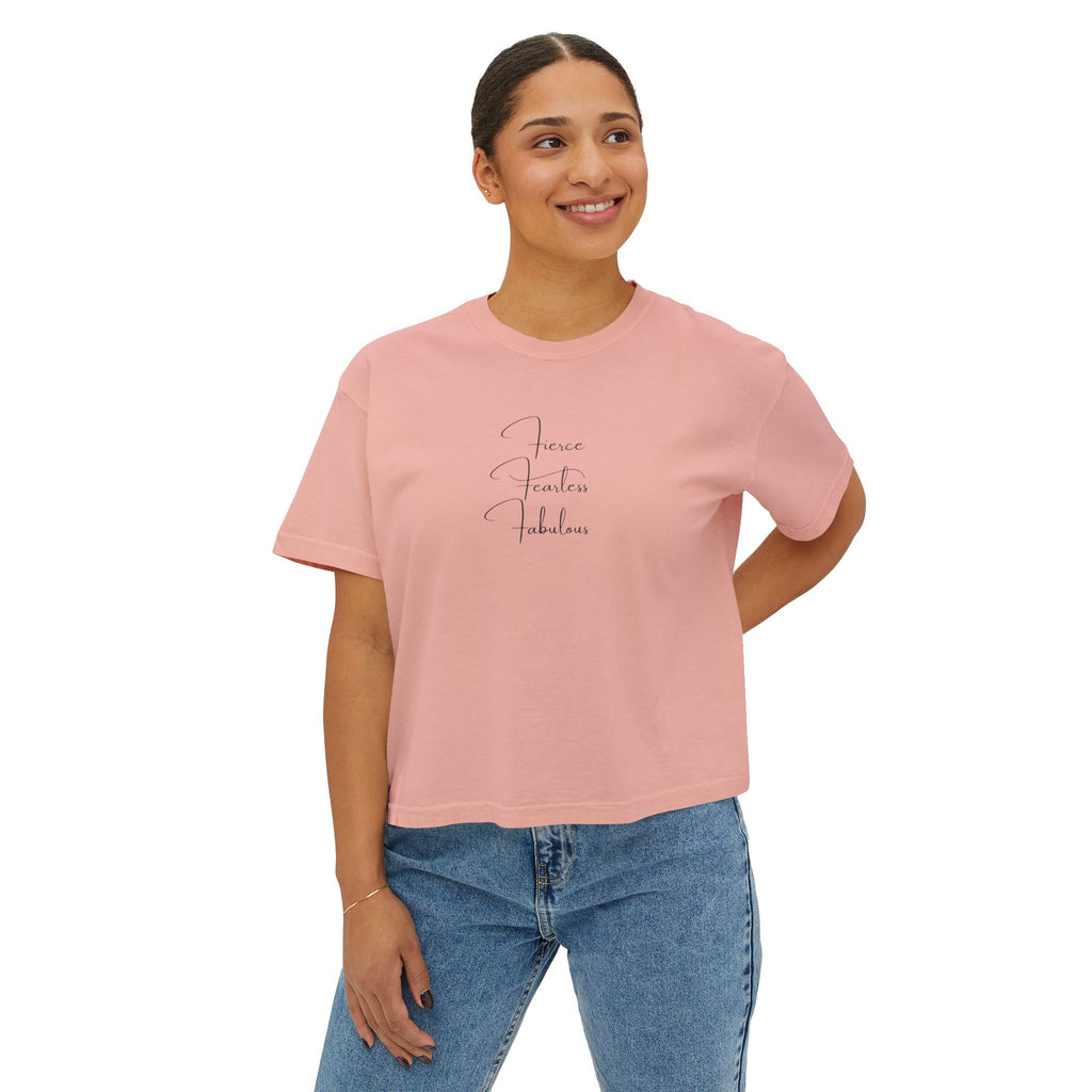 "Fierce Fearless Fabulous"Women's Boxy Tee — Minimal Script Graphic