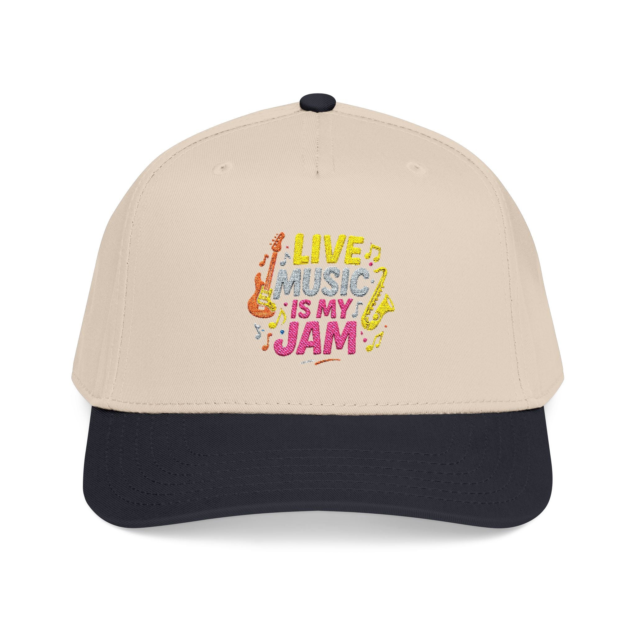 Live Music Is My Jam Baseball Cap — Colorful Retro Music Graphic Dad Hat