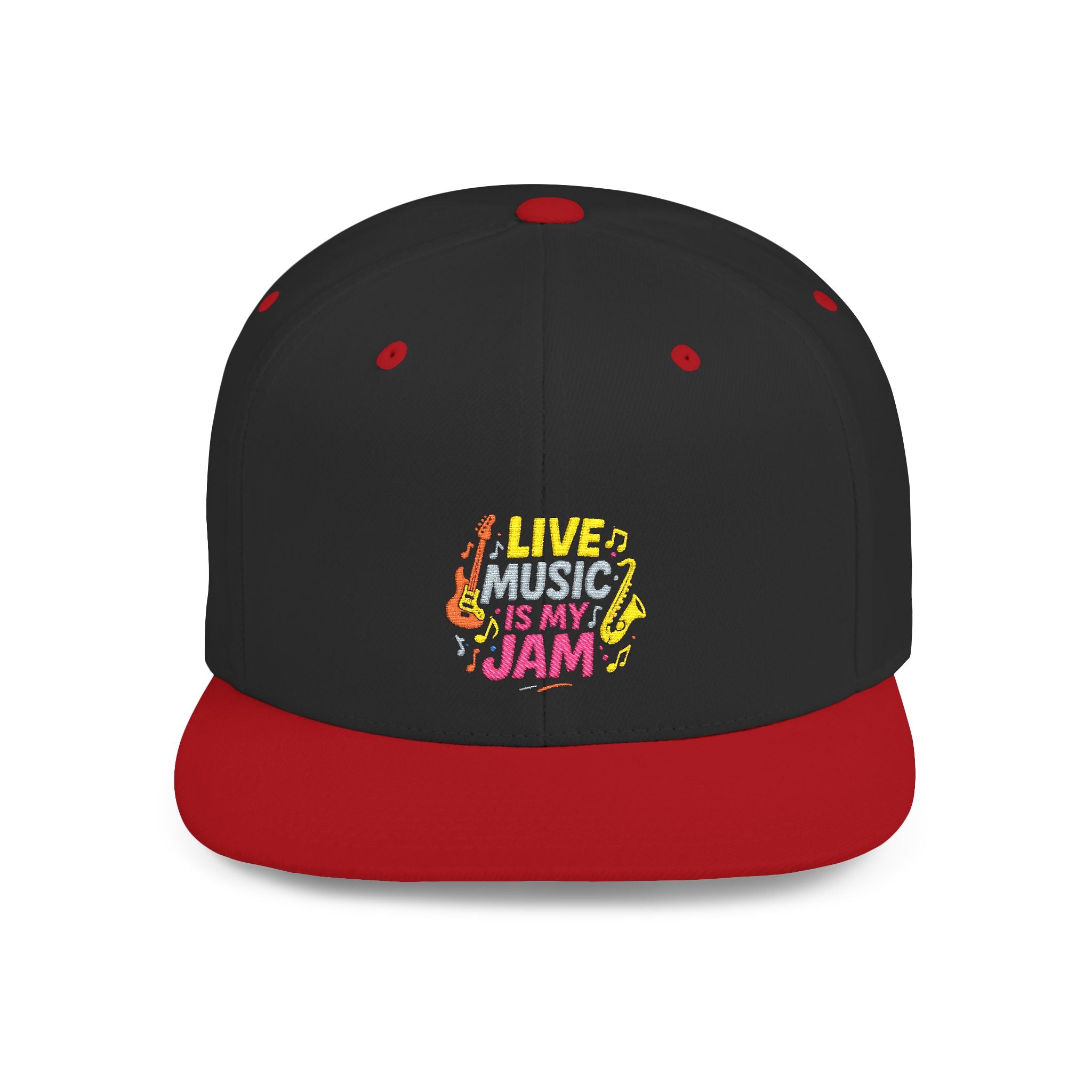 Snapback Hat — "Live Music Is My Jam" Graphic Flat Bill Cap