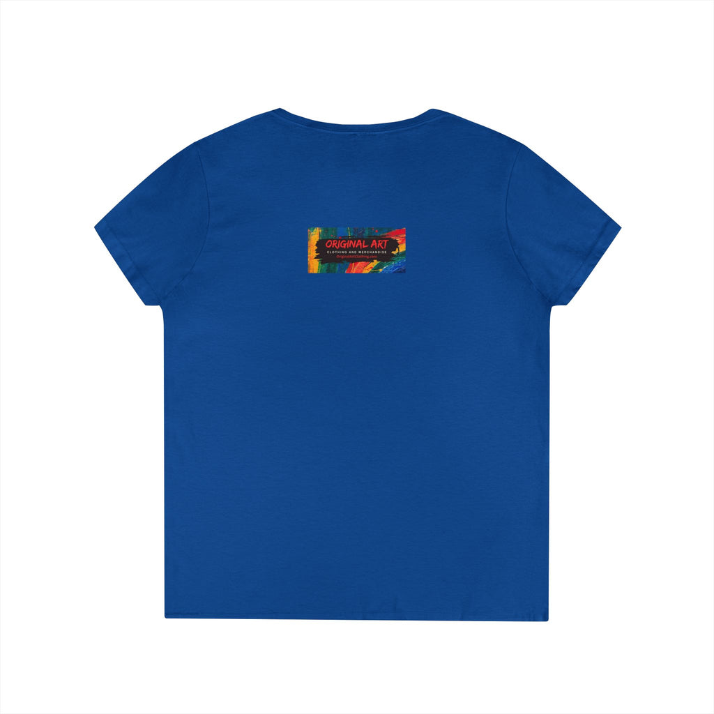Game Changer Ladies' V-Neck T-Shirt — Minimal Front Logo & Colorful Back Art