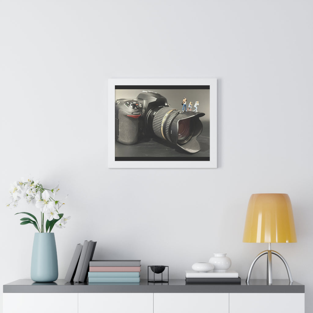 Framed Photo Art — Camera with Miniature Figures (Horizontal Poster)