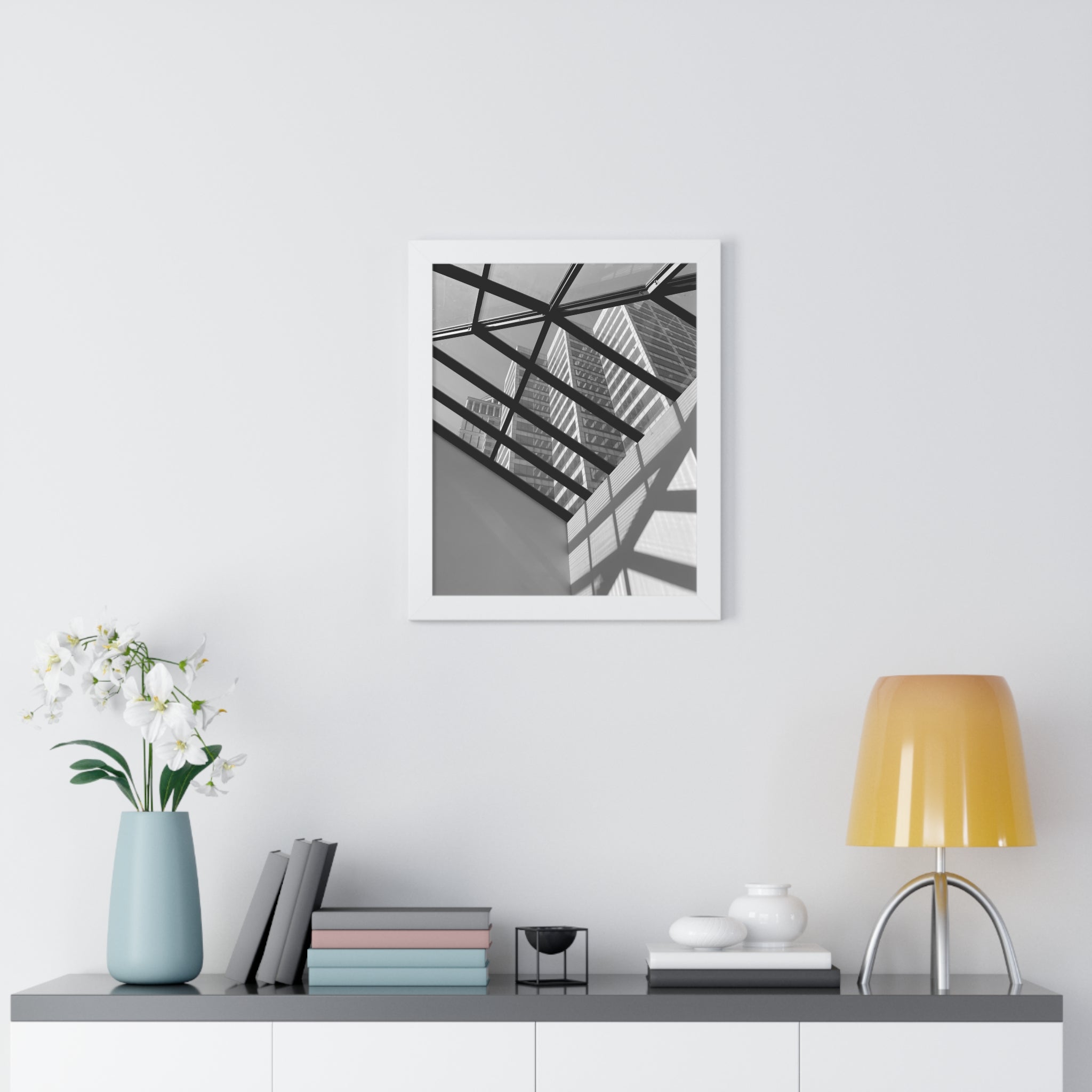 Monochrome Architectural Shadows Print Framed Vertical Poster —