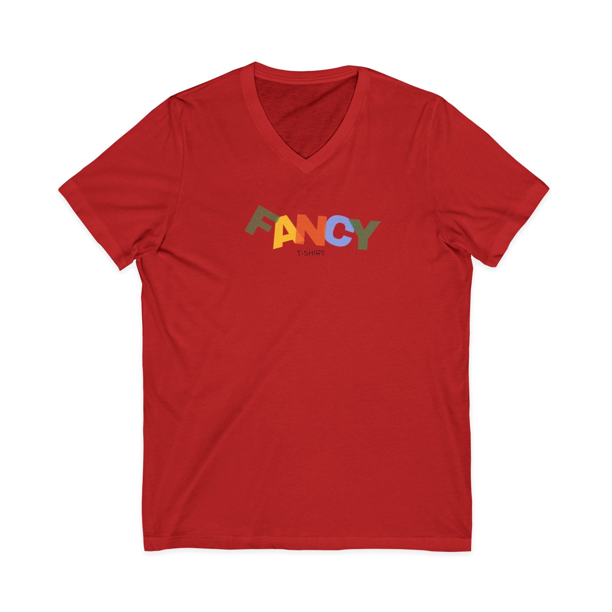"Fancy" Colorblock V-Neck Tee — 'Fancy' Front Logo & Abstract 'Original Art' Back Print