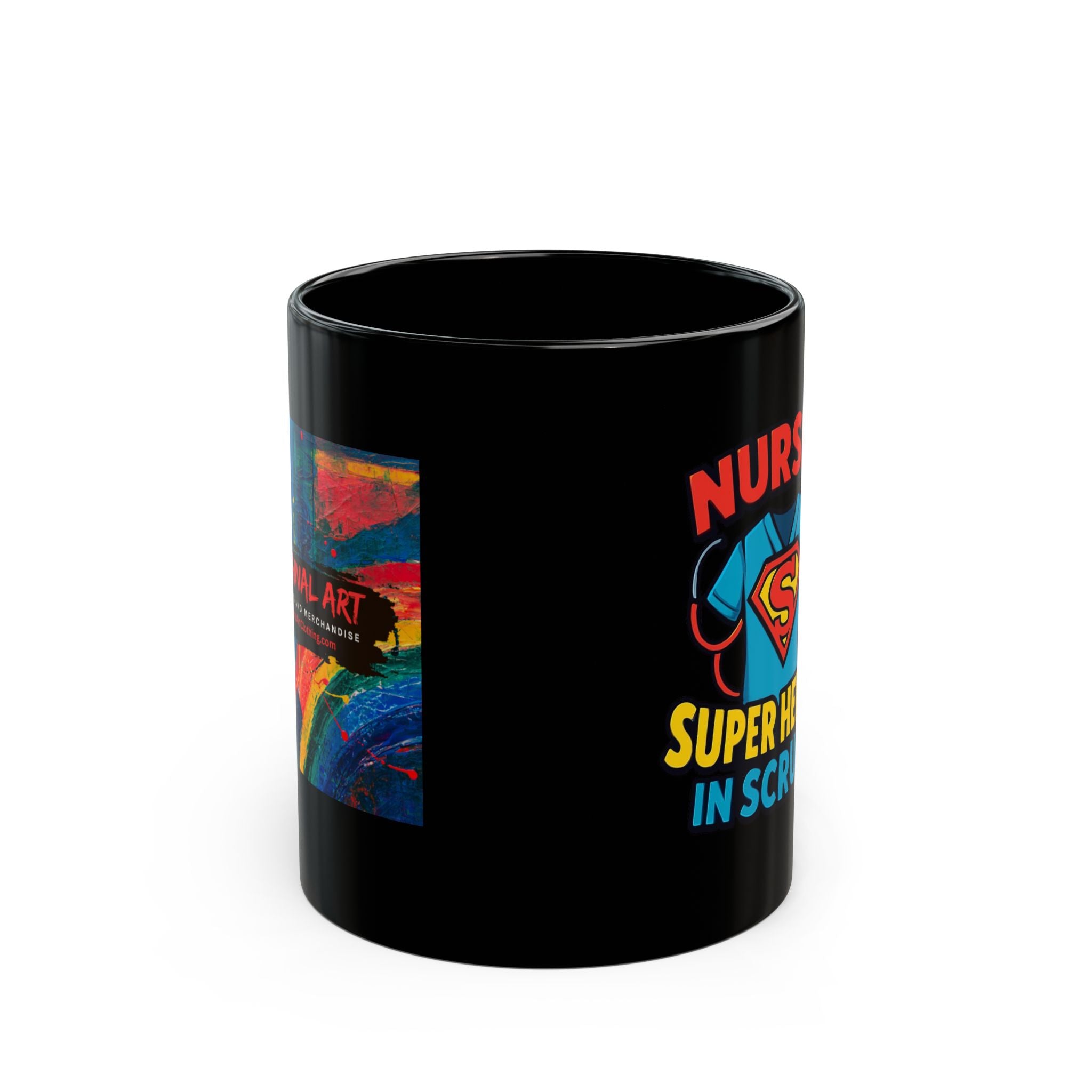 Nurses Superheroes in Scrubs Black Mug — 11oz & 15oz