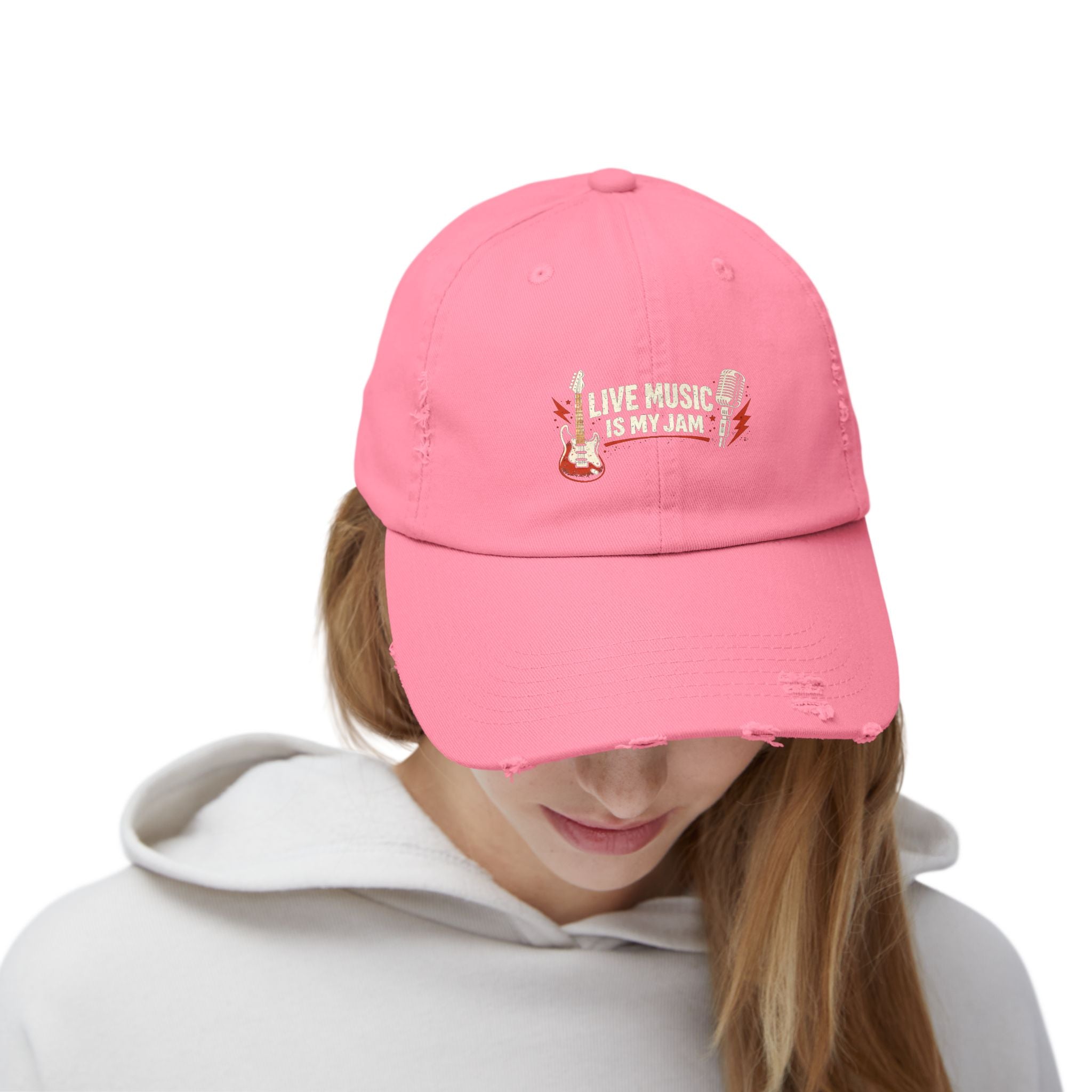 Live Music Is My Jam Distressed Cap — Guitar Fan Baseball Hat