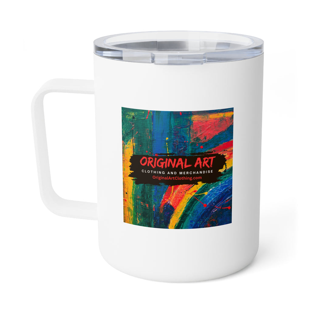 Insulated Coffee Mug – Colorful Abstract Cat Art with Inspirational Quote, 10oz Travel Tumbler