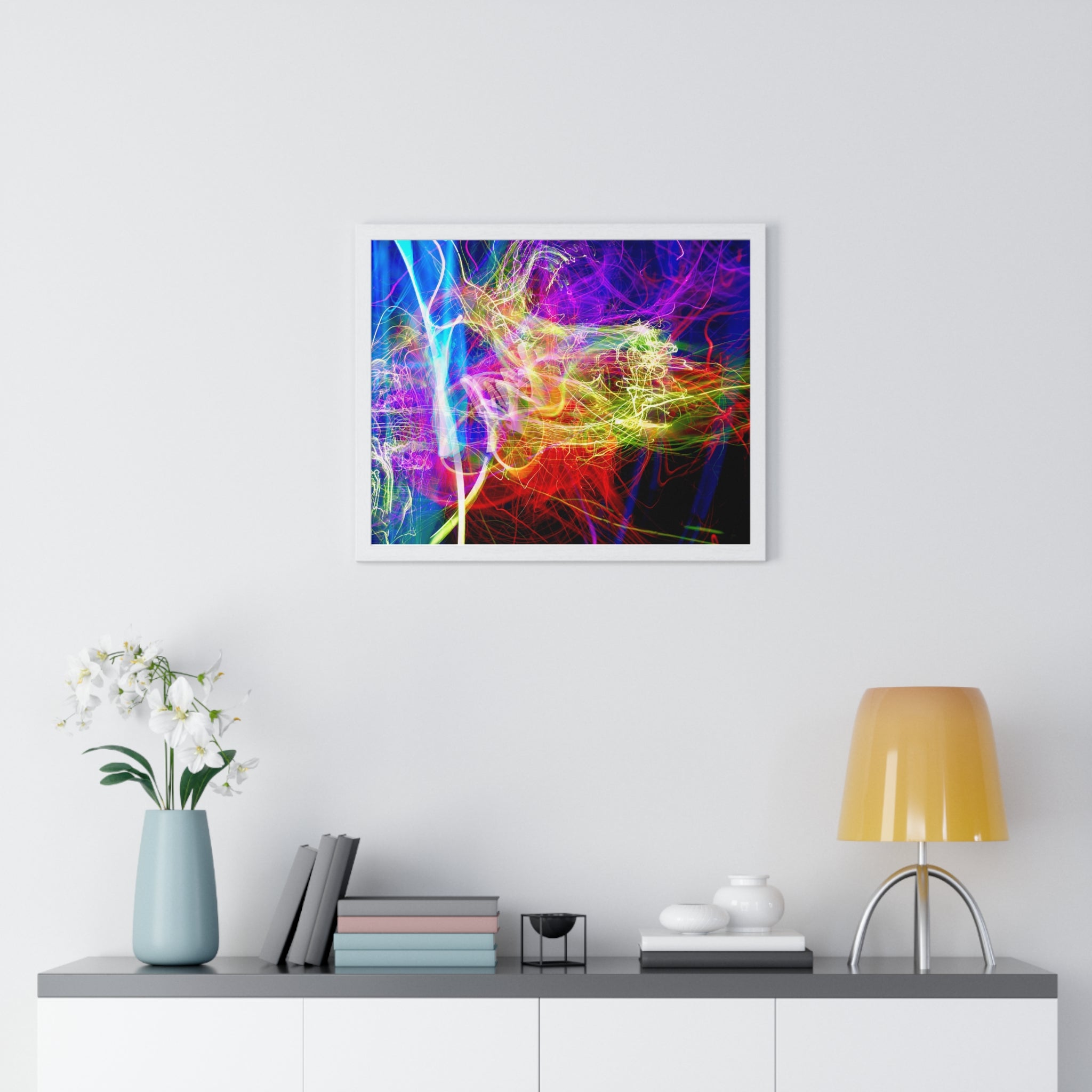 Abstract Light Painting Photography Framed Poster — Vibrant Colorful Wall Art