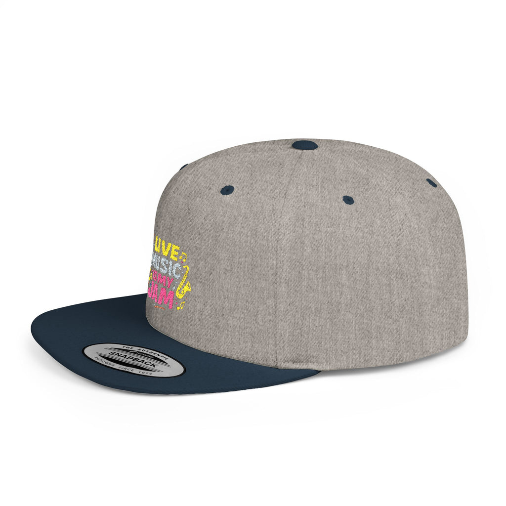 Snapback Hat — "Live Music Is My Jam" Graphic Flat Bill Cap