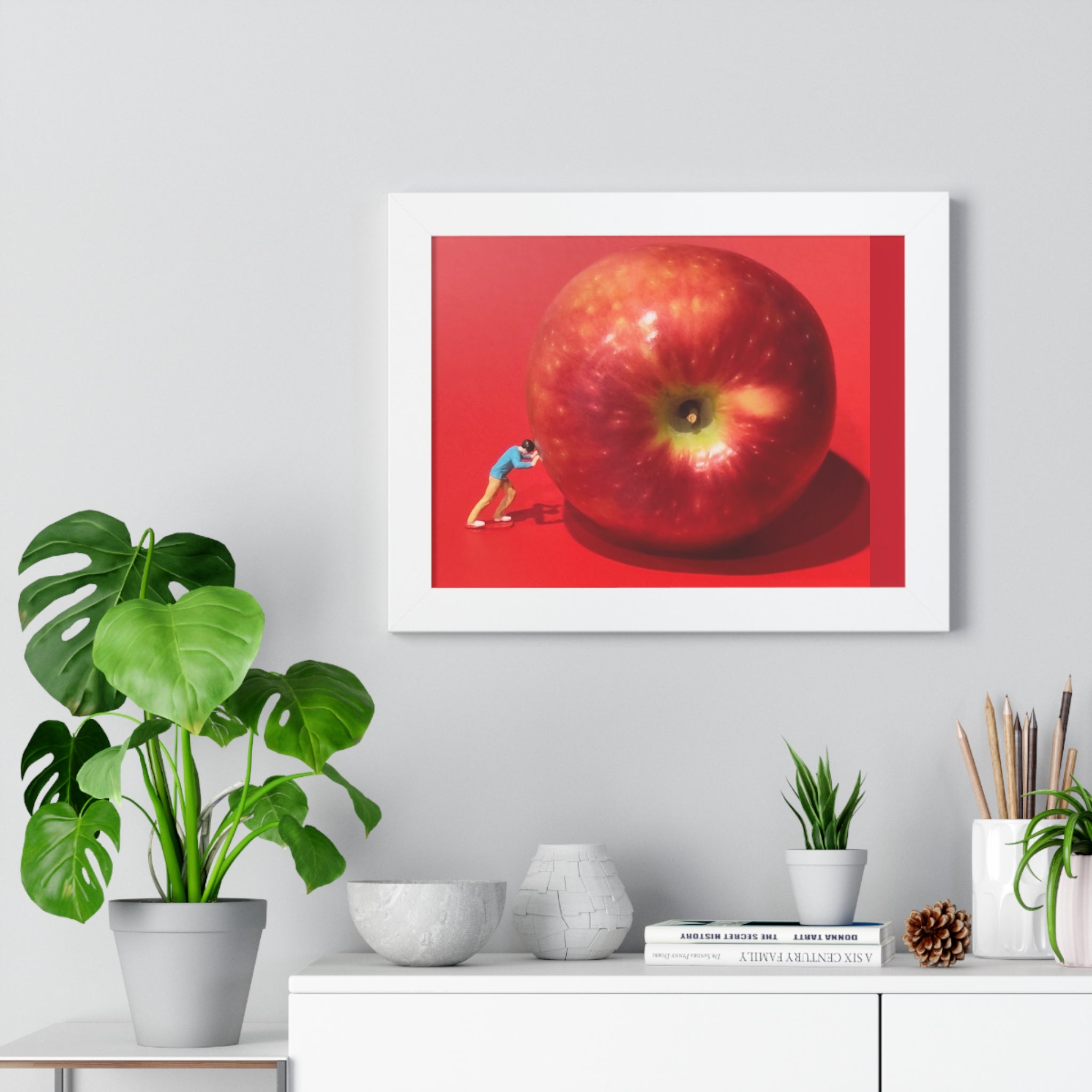 Framed Poster Giant Red Apple (Surreal Wall Art)