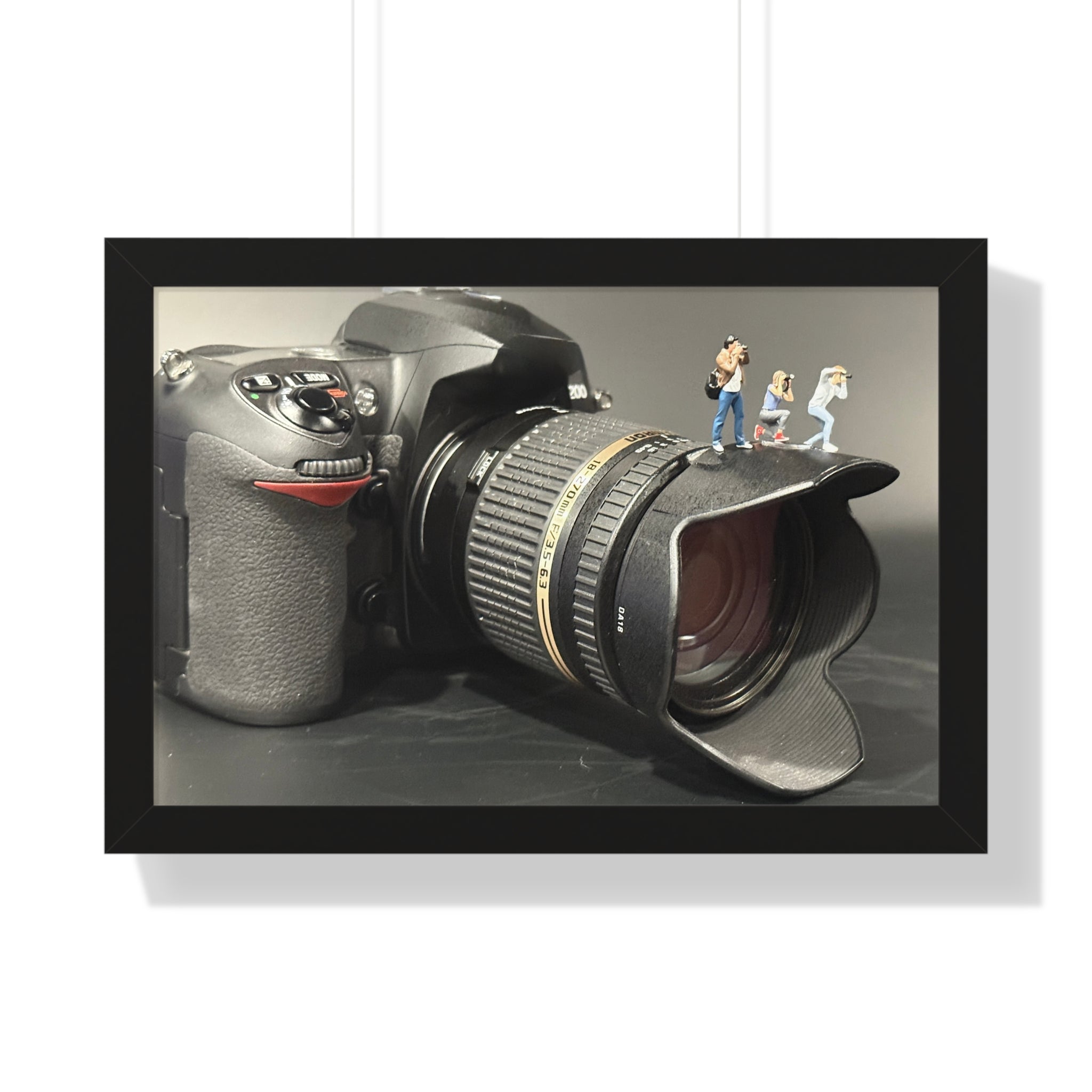 Framed Photo Art — Camera with Miniature Figures (Horizontal Poster)