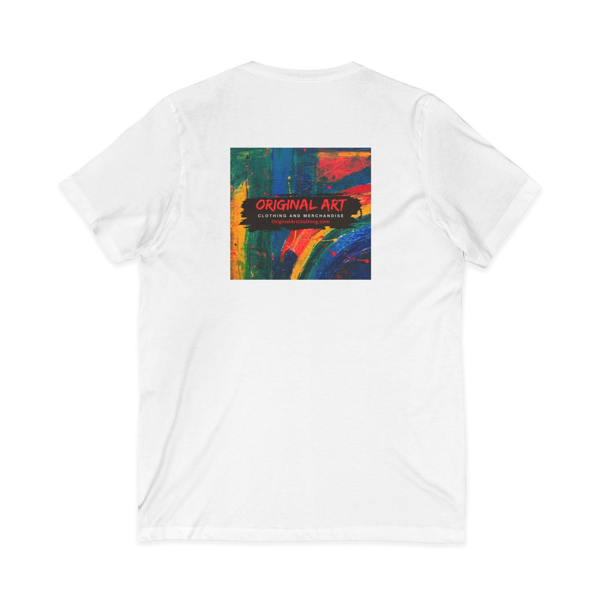 'Fancy" Colorful V-Neck Tee — 'Fancy' Front Script & Original Art Back