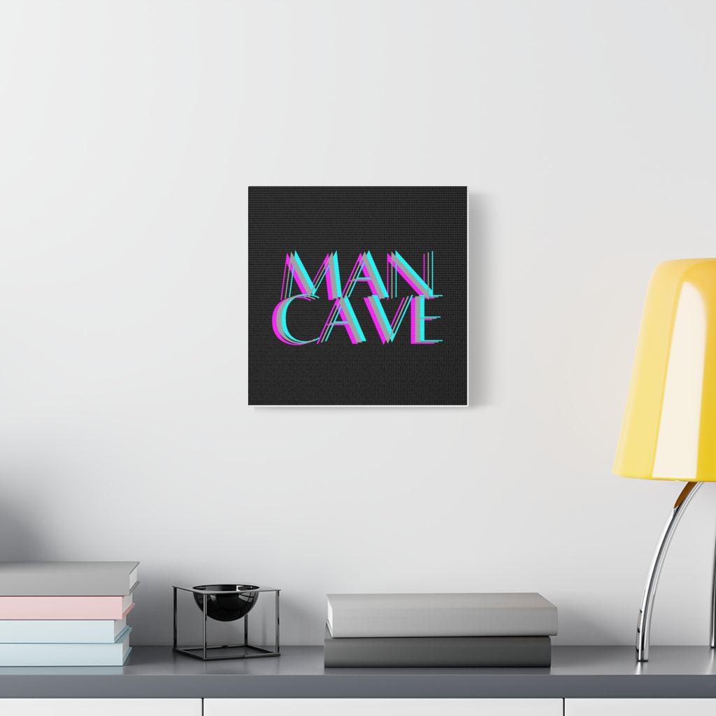 Man Cave Neon Typography Canvas Wall Art — Retro Glitch Decor for Game Rooms & Bars