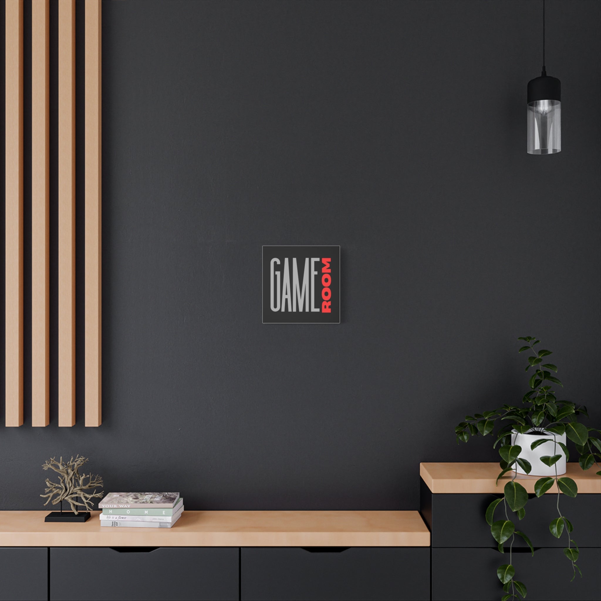 Game Room Canvas Wall Art — Modern Typography 'GAME ROOM' Print for Gamers & Entertainment Spaces