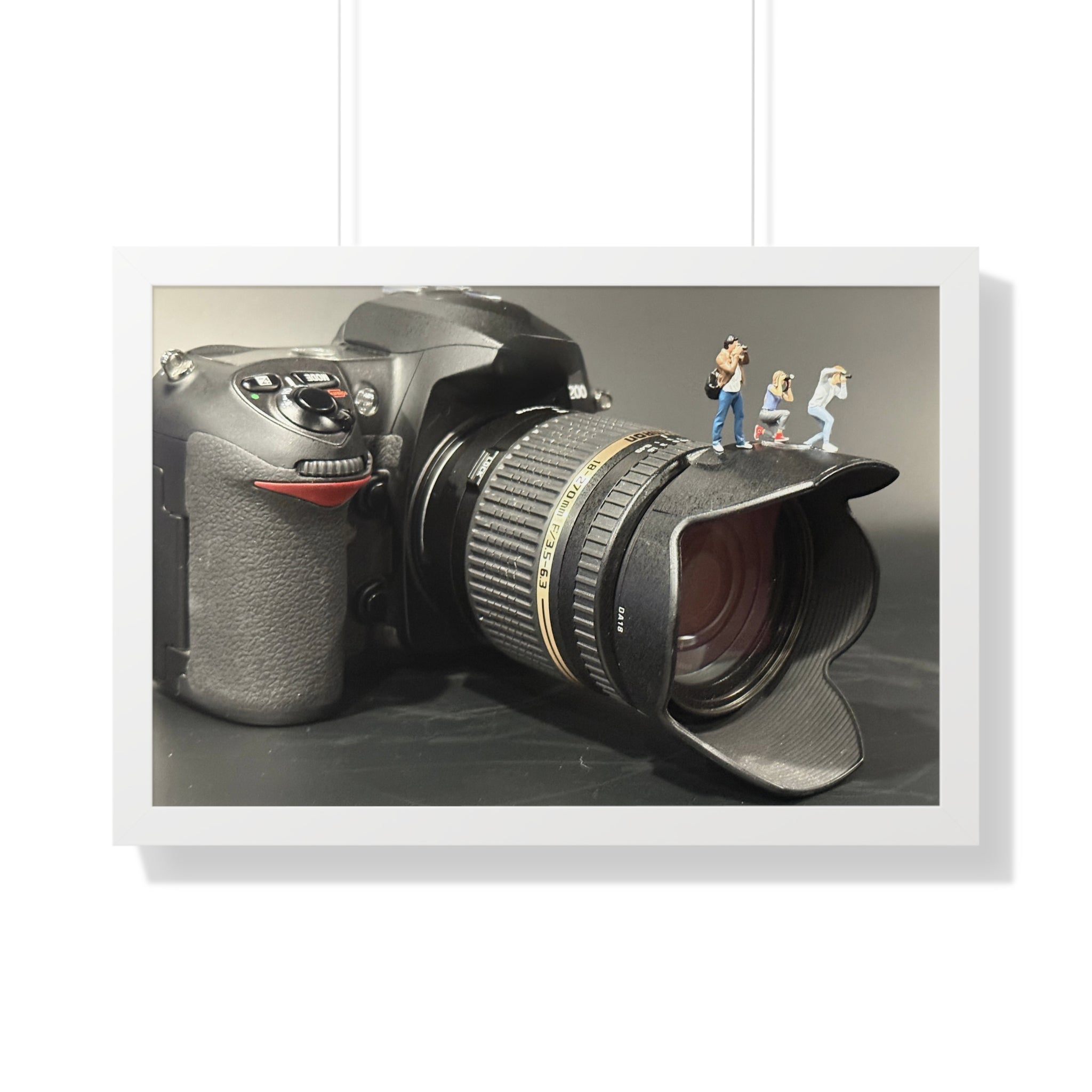 Framed Photo Art — Camera with Miniature Figures (Horizontal Poster)