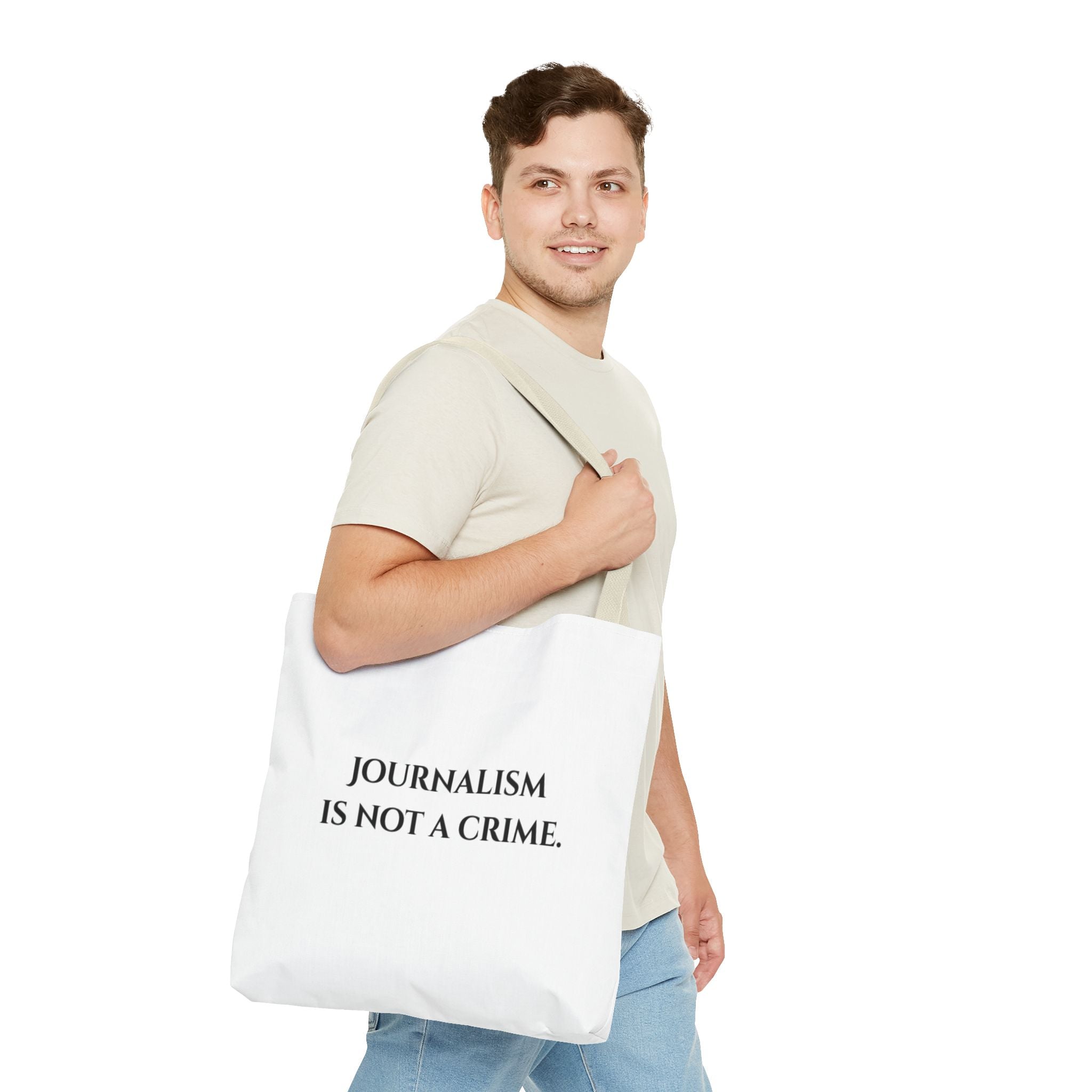Journalism Is Not a Crime Tote Bag — Protest Statement Canvas Tote