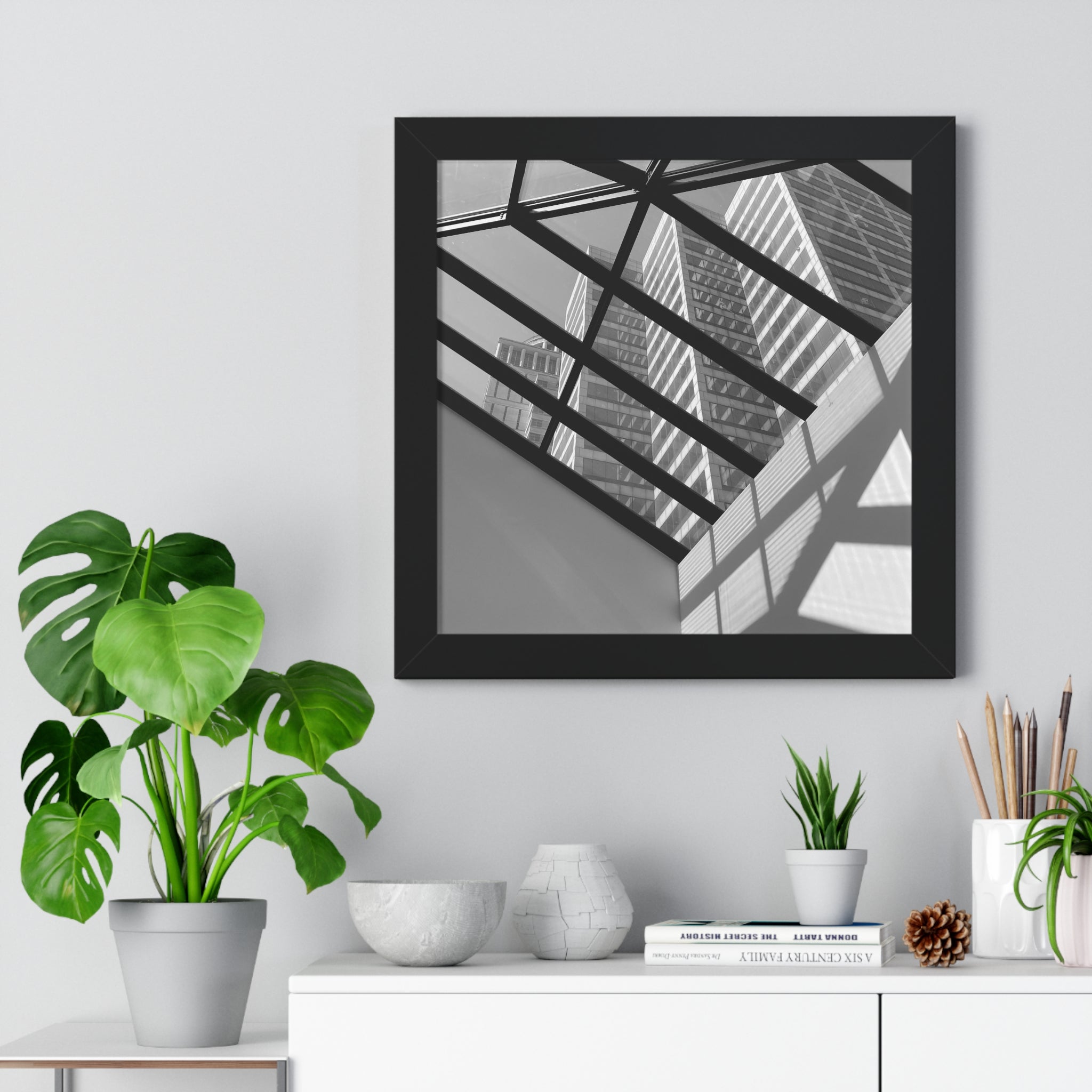Monochrome Architectural Shadows Print Framed Vertical Poster —