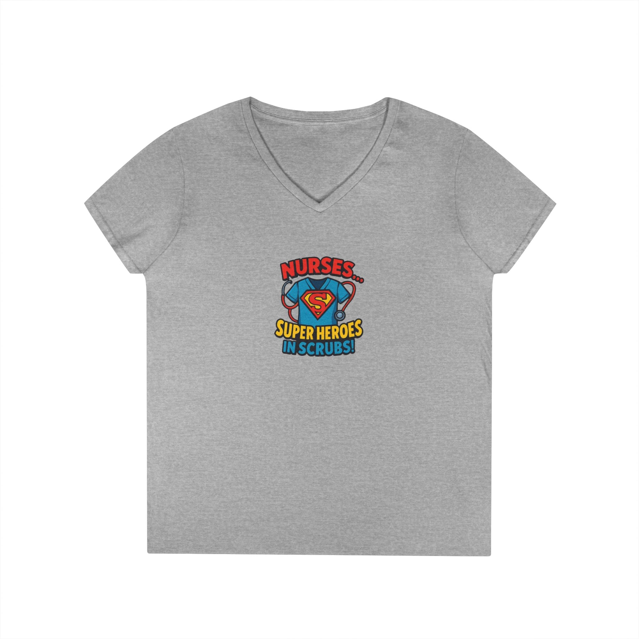 Nurse Superhero V‑Neck Tee — "Nurses Super Heroes in Scrubs"