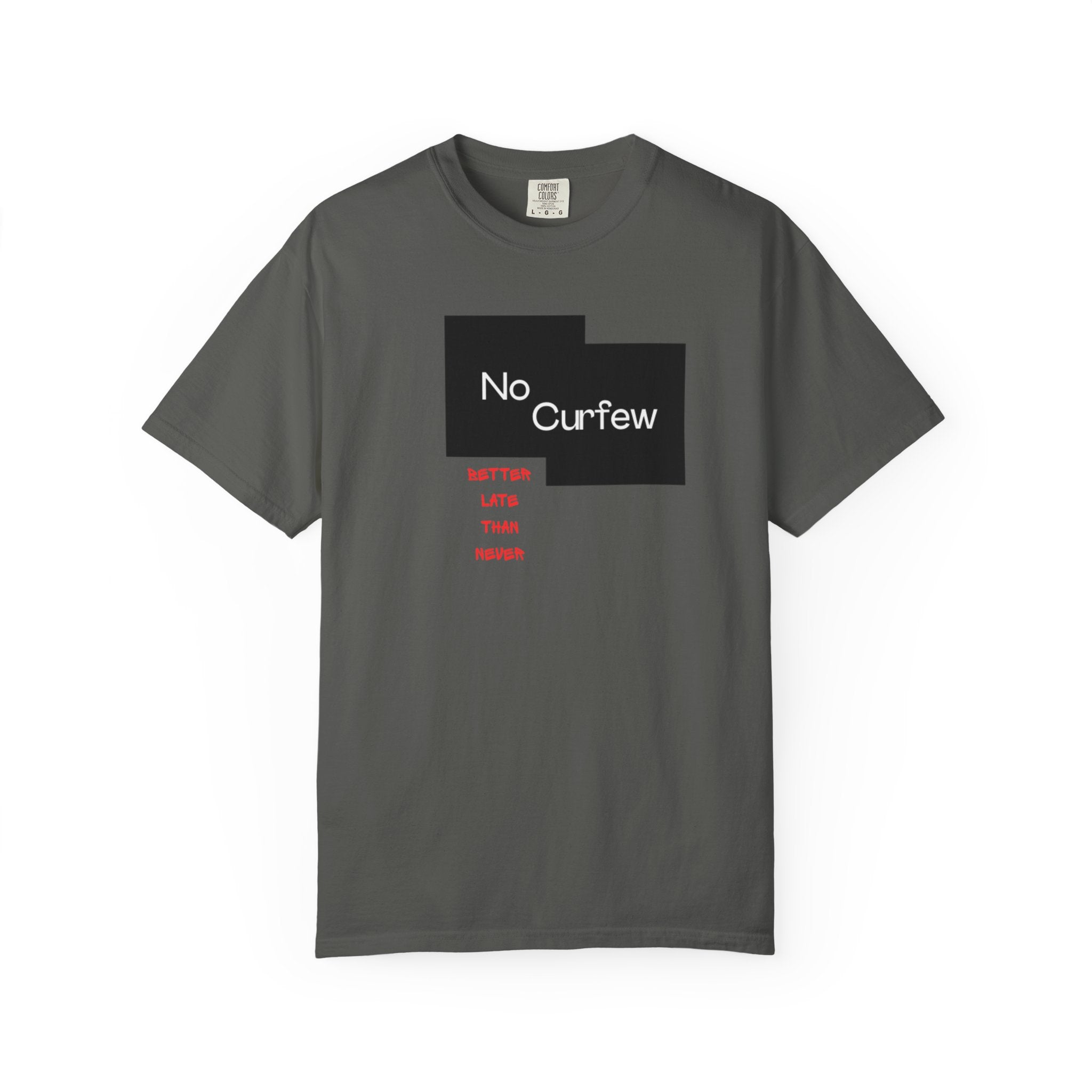 No Curfew Unisex Garment-Dyed T-shirt | Ideal for Teens, Casual Wear, Gifts, Parties, Summer Events