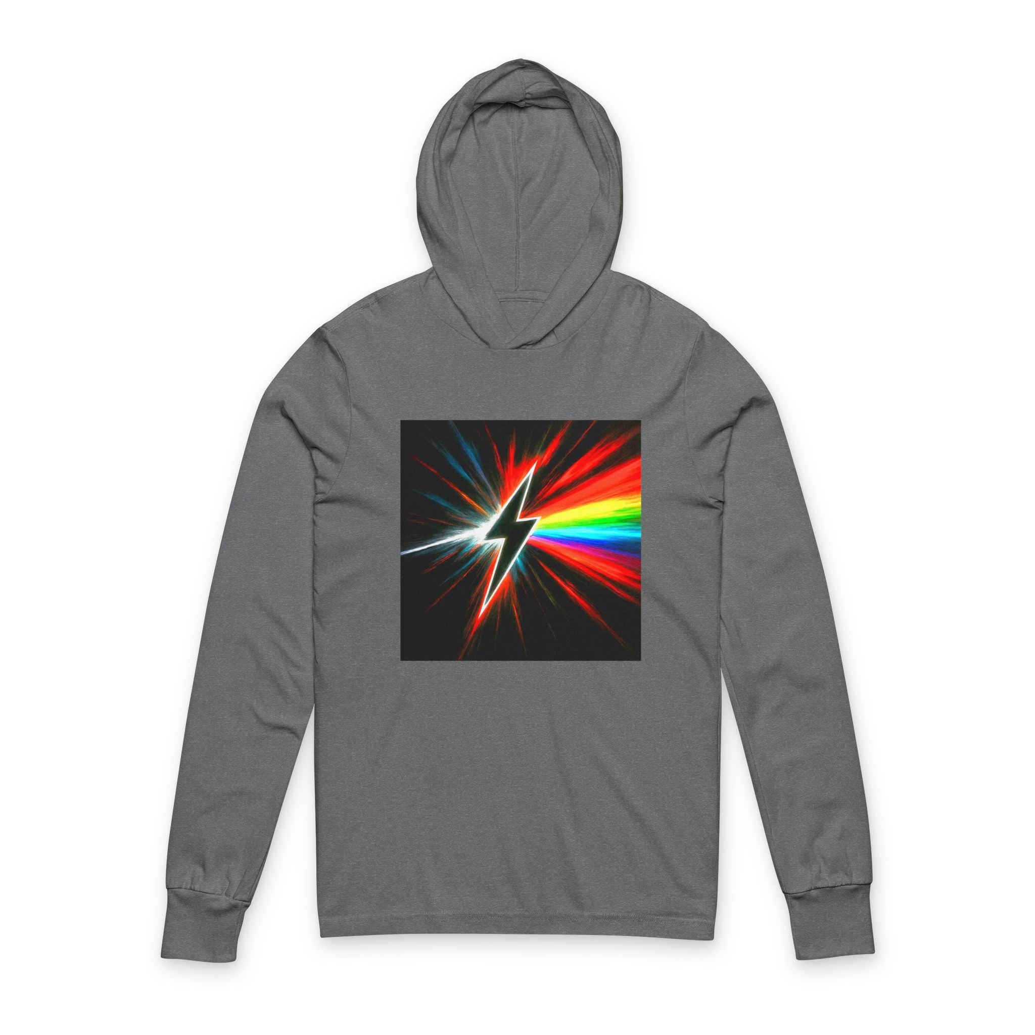 Lightning Prism Hoodie Tee — Retro Rainbow Bolt Graphic Long-Sleeve