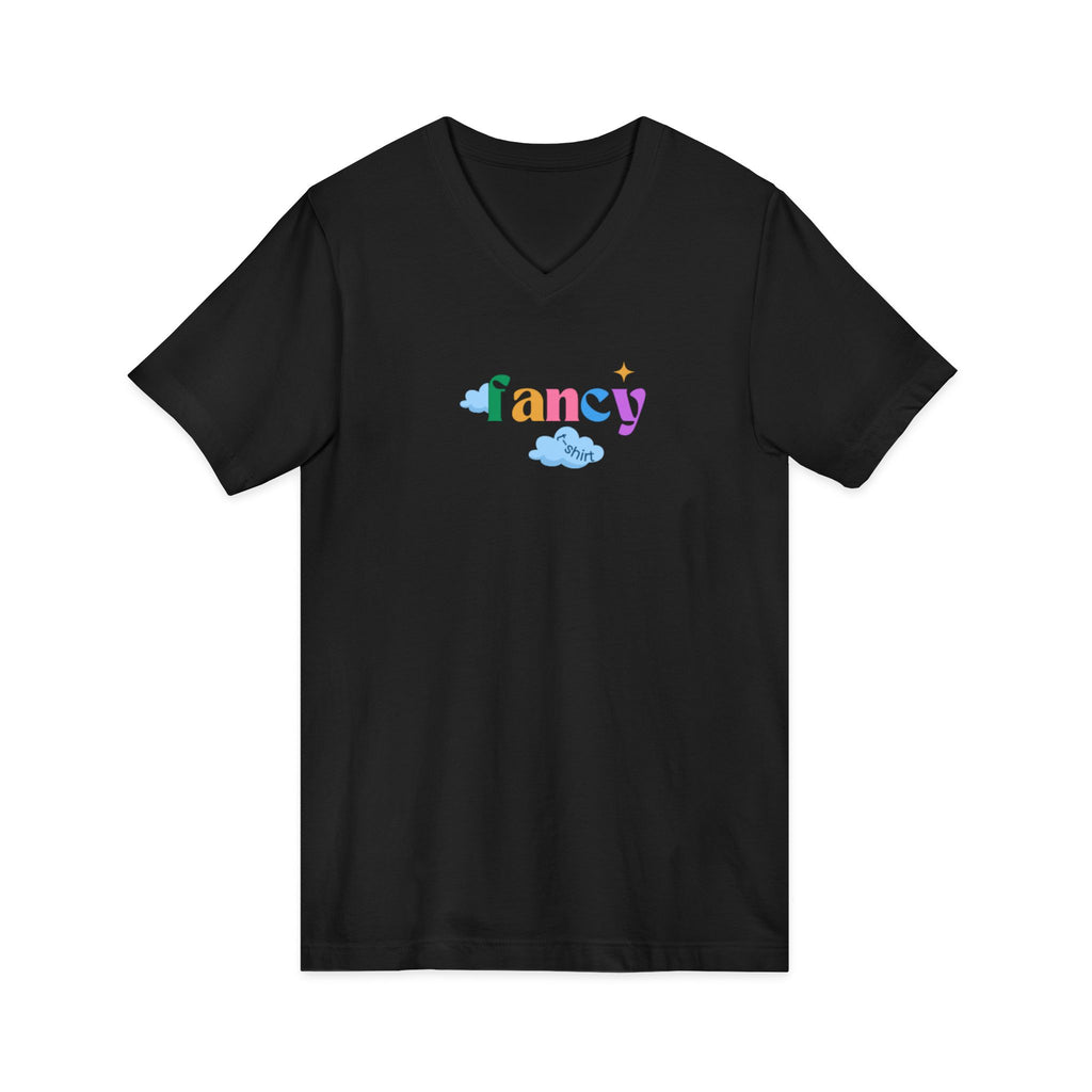 'Fancy" Colorful V-Neck Tee — 'Fancy' Front Script & Original Art Back
