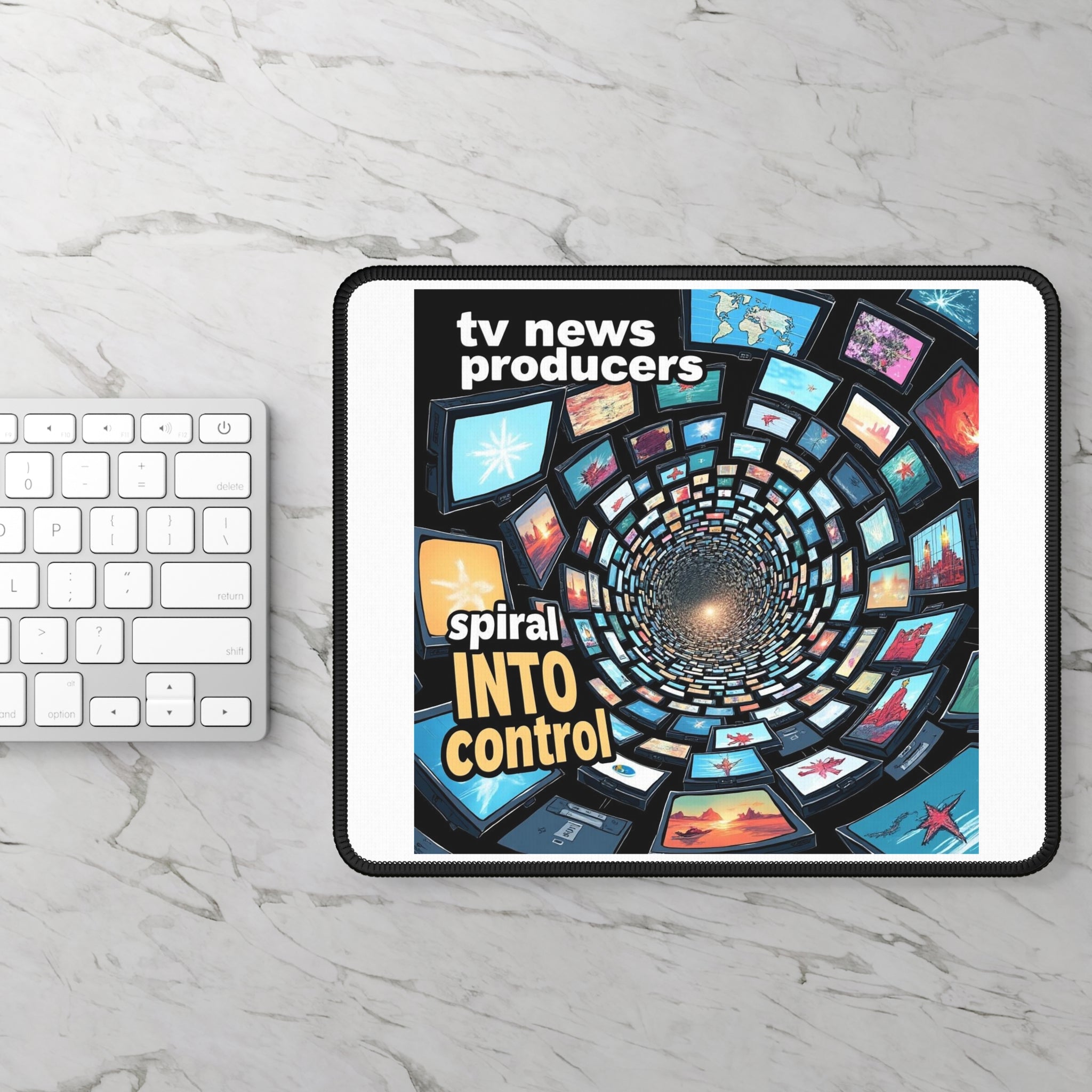 "TV News Producers Spiral Into Control" Mouse Pad | Office Decor, Gift for Gamers, Desk Accessory, Computer Setup, Gaming Accessories