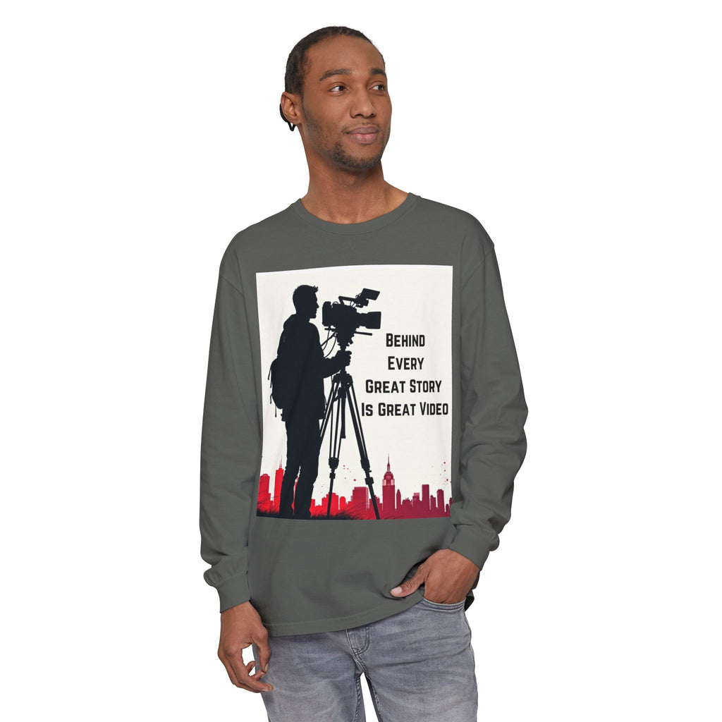 TV News Videographer: Unisex Garment-dyed Long Sleeve T-Shirt
