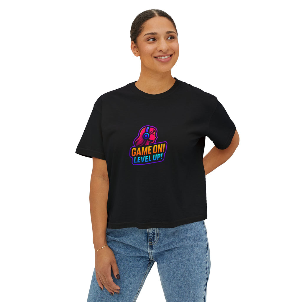 Game On! Level Up Women's Boxy Gaming Graphic Shirt