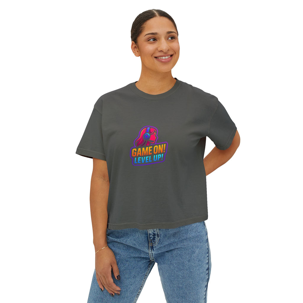 Game On! Level Up Women's Boxy Gaming Graphic Shirt