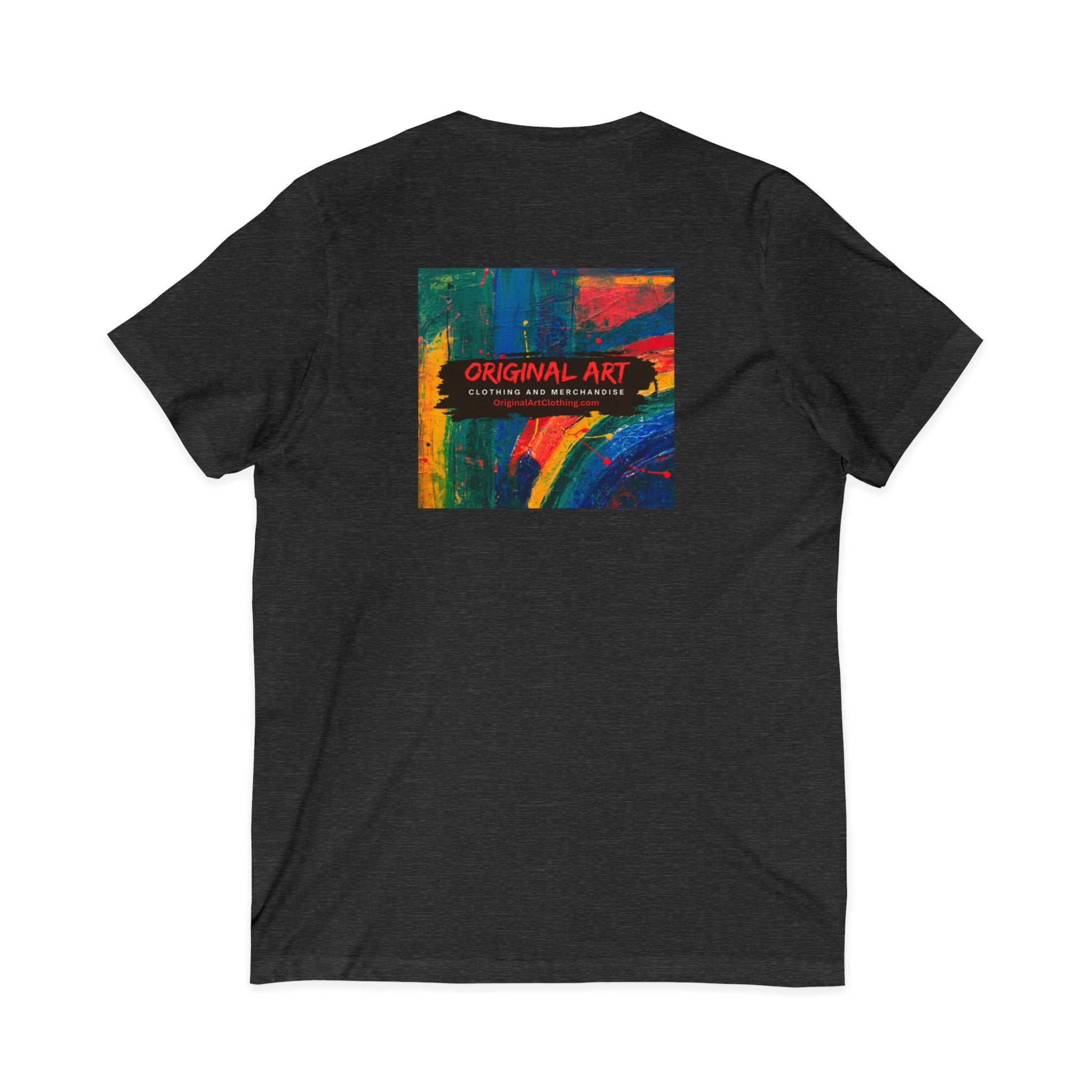 'Fancy" Colorful V-Neck Tee — 'Fancy' Front Script & Original Art Back